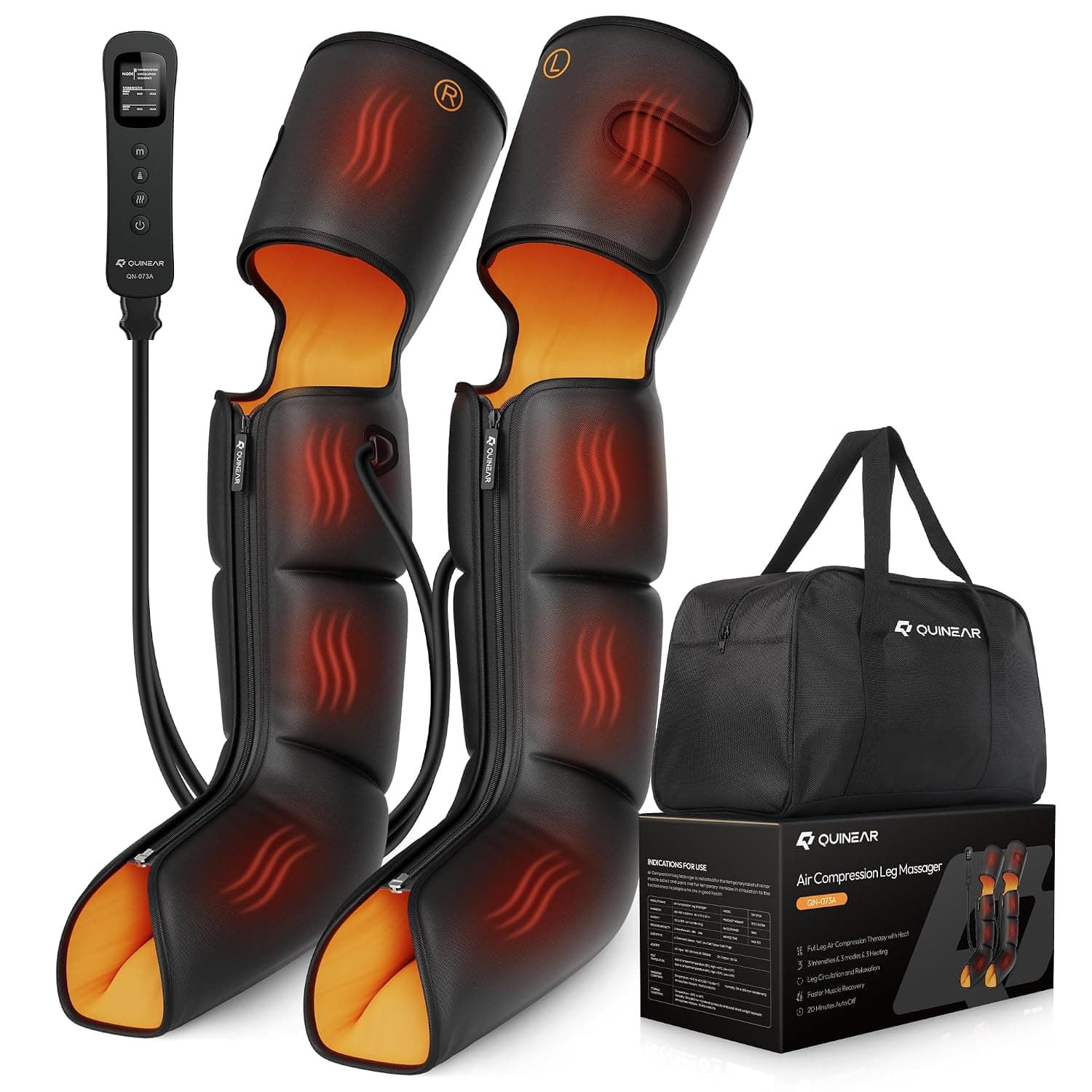 QUINEAR Leg Massager, 3-in-1 Foot Calf & Thigh Massager with Heat and Compression Therapy, Leg Massage Boots for Swollen Legs, Edema, RLS Pain Relief