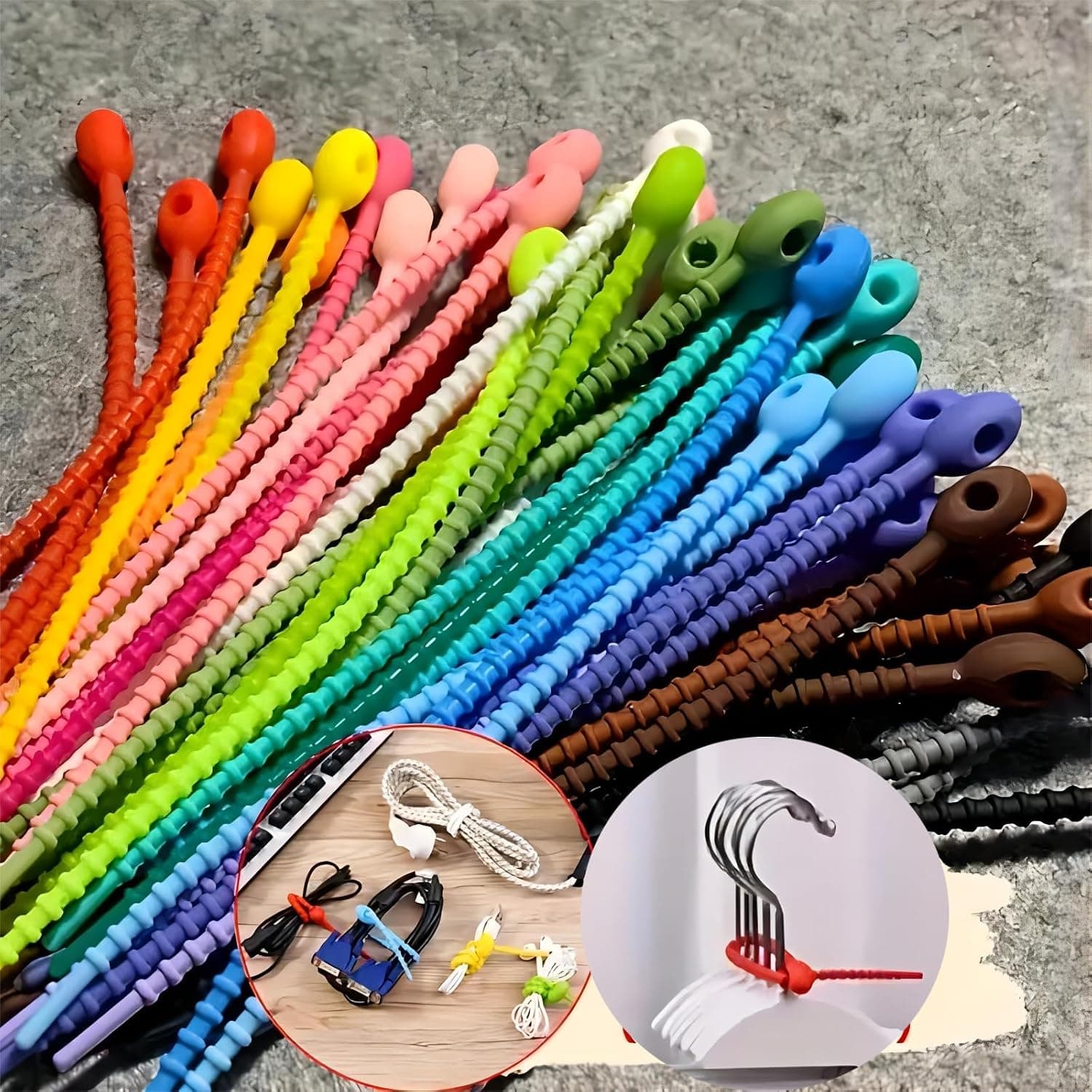 10 PCS Silicone Cable Straps Cord Organizer for Bundling Earphone, Reusable Cable Management Organizer, Organizer in Home,Office,Kitchen,School, Multiple Colors 5.91 in