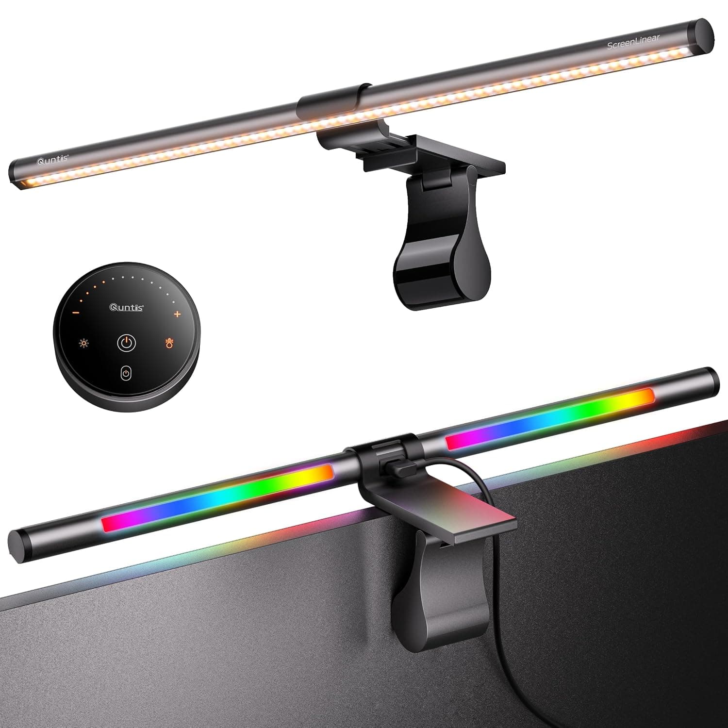 Quntis 51 cm Curved Monitor Lamp with RGB Backlight Remote Control, 15 Modes Available, Monitor Light Bar for Gaming Decoration, Eye-Friendly Dimmable Screen Lamp USB for PC Computer Office