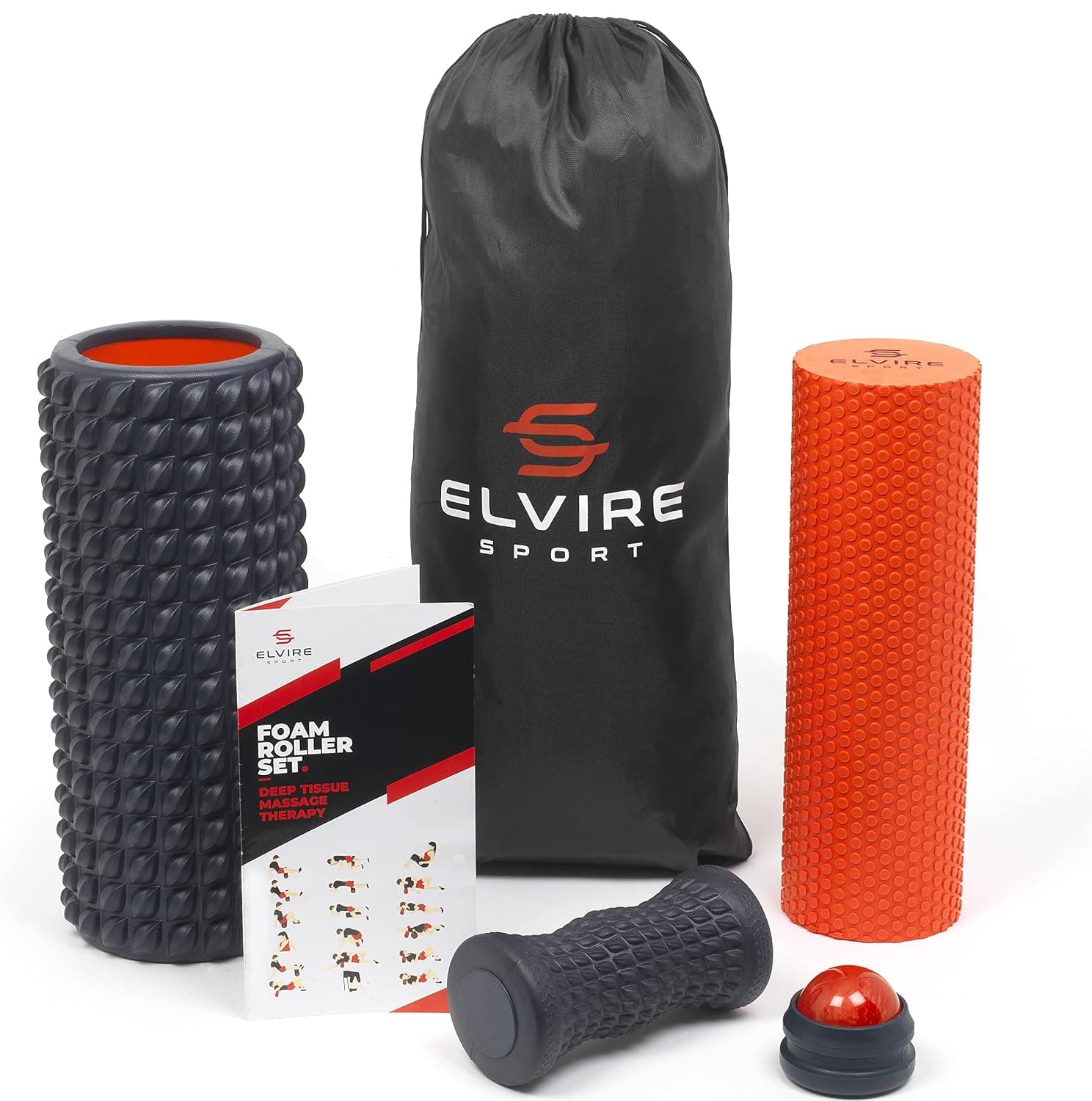 Elvire Foam Roller Set 5-in-1 Deep Tissue Massage Roller, Back Ball, Foot Muscles Trigger Points, Relieves Pain: Back, Foot, Legs, Neck, Exercise Yoga & Physio