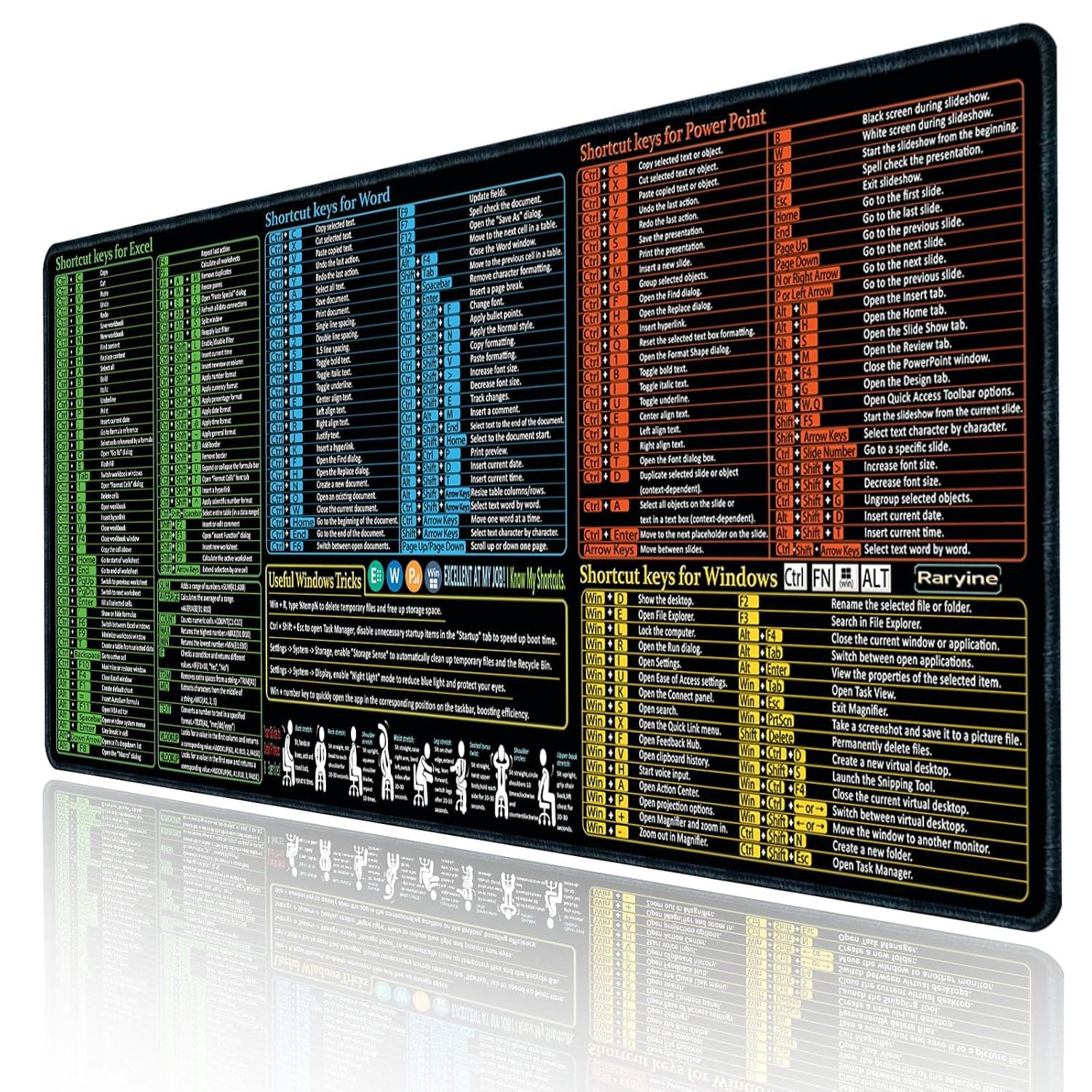 Excel/Word/Power Point/Windows Mouse pad,Non-Slip&Waterproof Large Gaming Office pc Desk mat(XXL 35.4x15.8 in),Over 200 Keyboard Shortcuts Mousepad