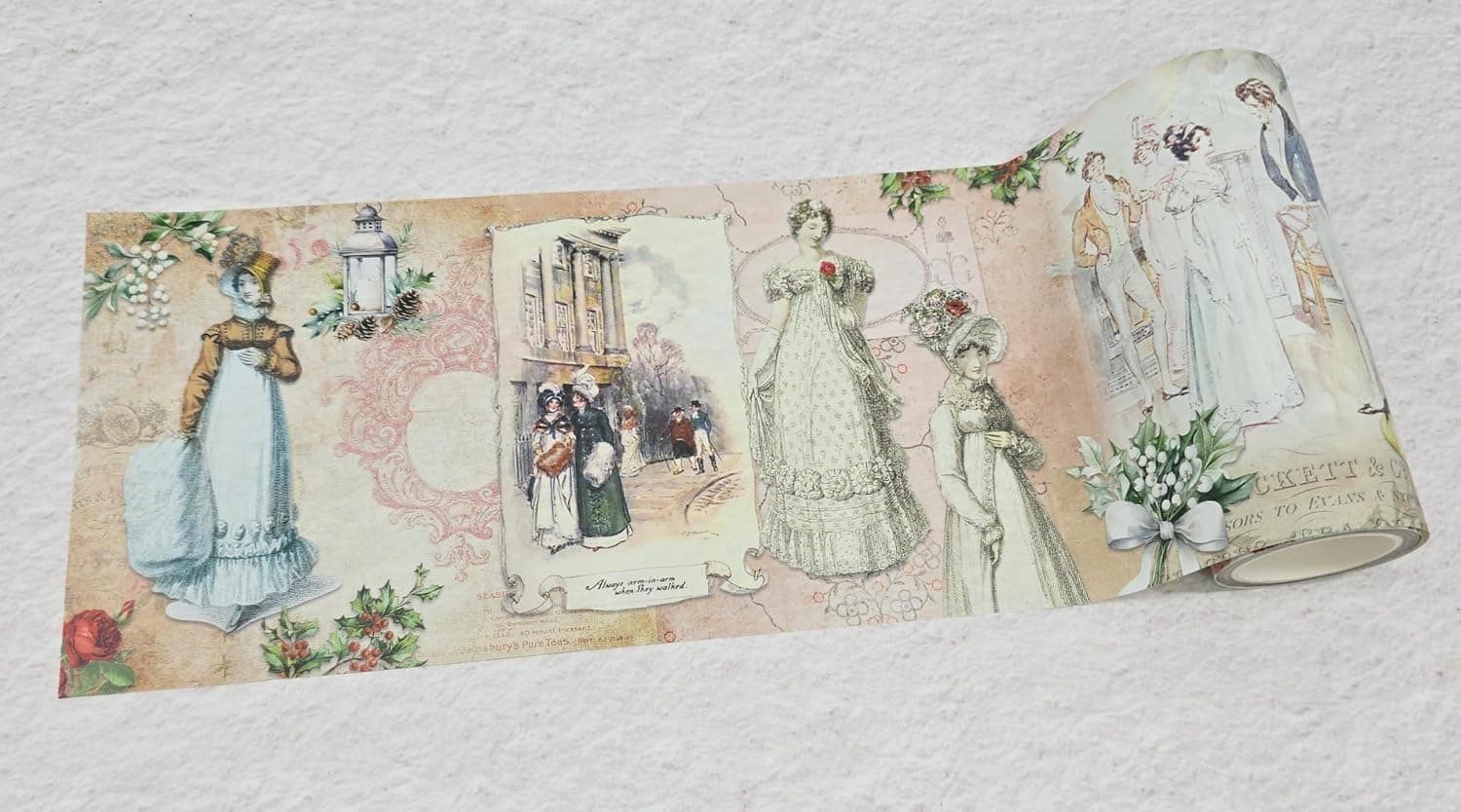 Serenity Fair Jane Austen Christmas Holiday Theme Extra Wide washi Tape for journals, scrapbooks, Crafts, decoupage and Gift Wrapping