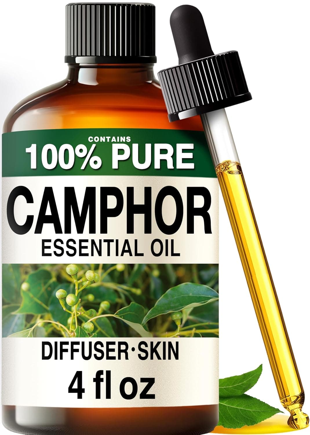 Kukka 100% Pure Camphor Essential Oil for Skin, Diffuser, 4 Fl Oz | Camphor Oil for Diffuser Blends, Muscle Massage & Home Freshening in an Undiluted Dropper Bottle
