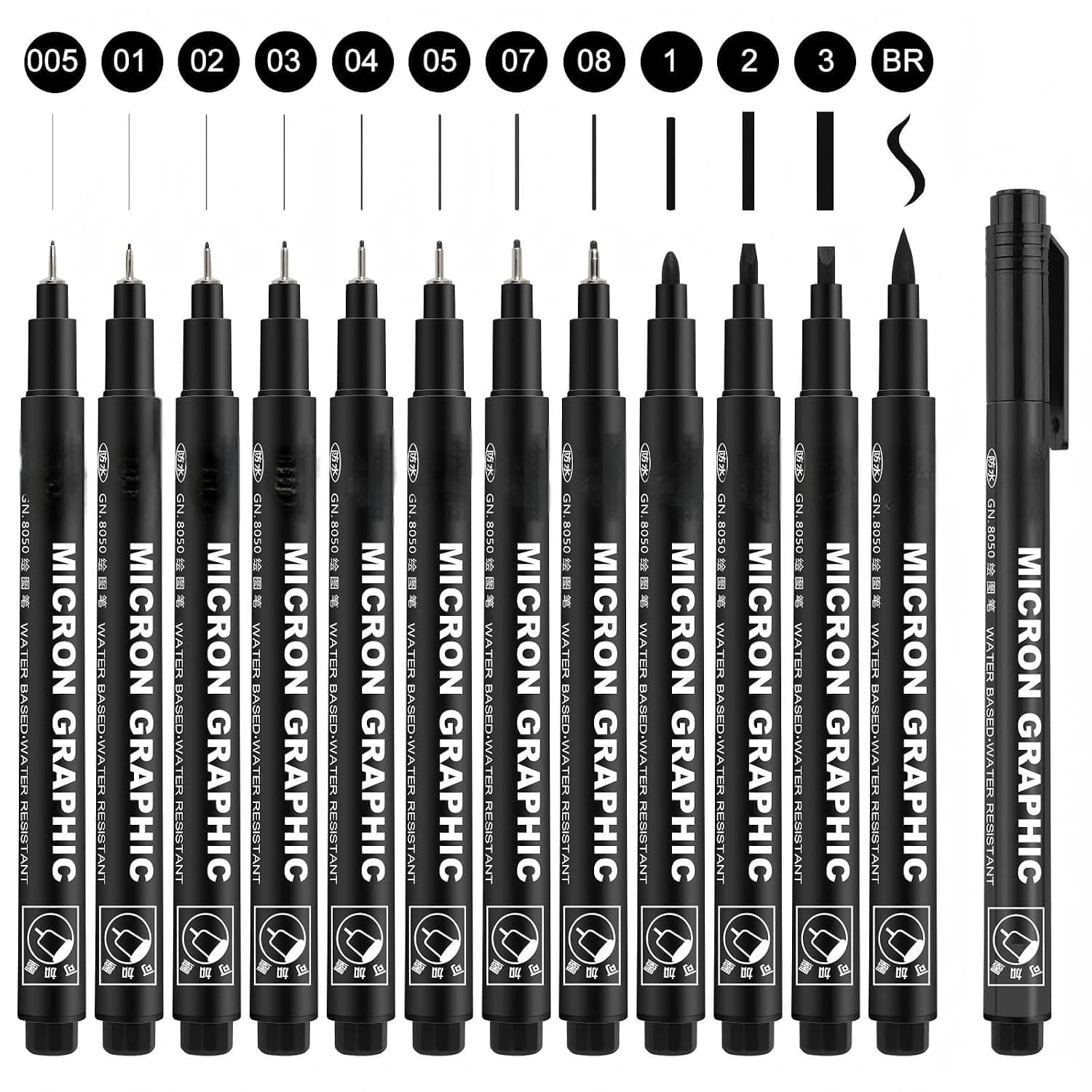 Fineliner Pens, 12 pcs Fineliner Pens Black with Fine Medium Brush Tip and Waterproof Pigment Ink for Drawing, Writing, Designing, Non-toxic Safe Drawing Pens, Black Ink Pen