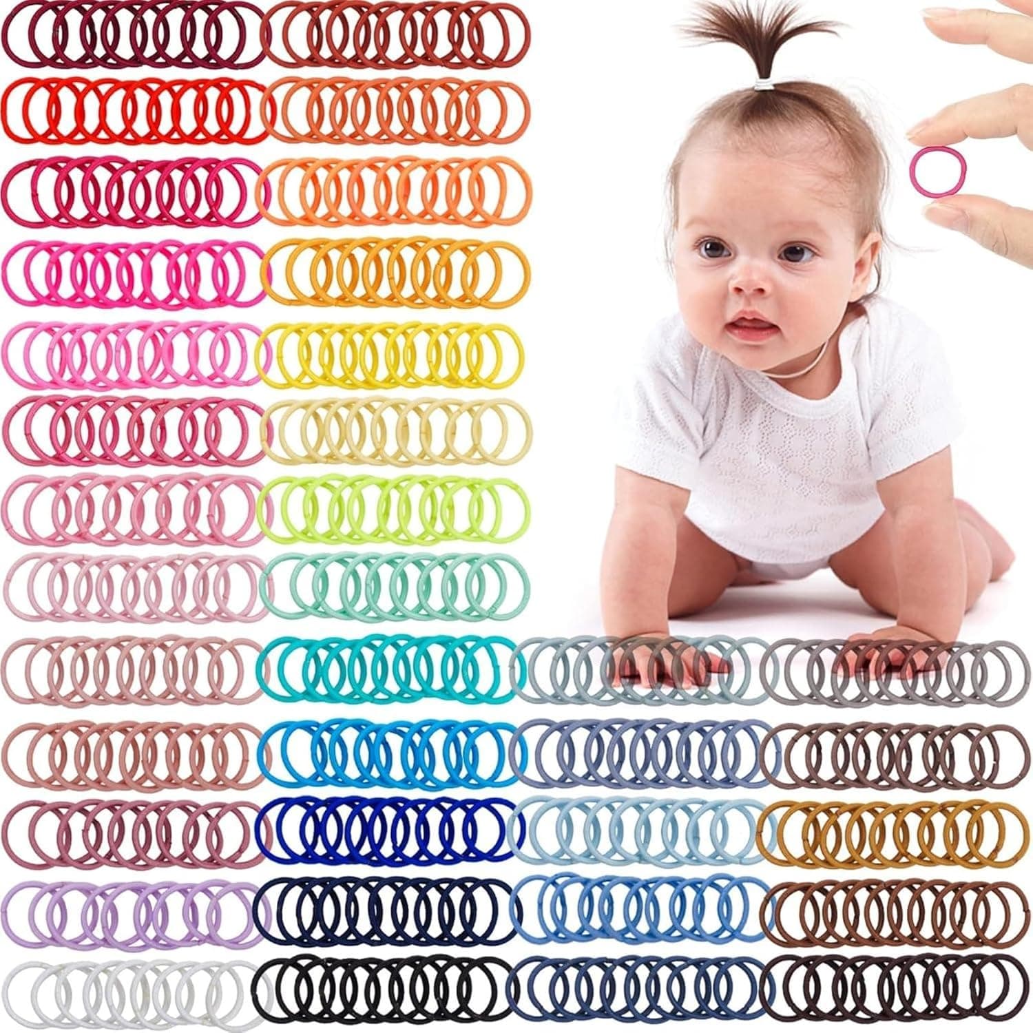 Bukela 100 Pcs Baby Hair Ties, Soft Elastic Toddler Ponytail Bands, Gentle Non-Slip Pain-Free Mini Rubber Hair Rings, Infant Hair Accessories for Toddlers Hairstyle