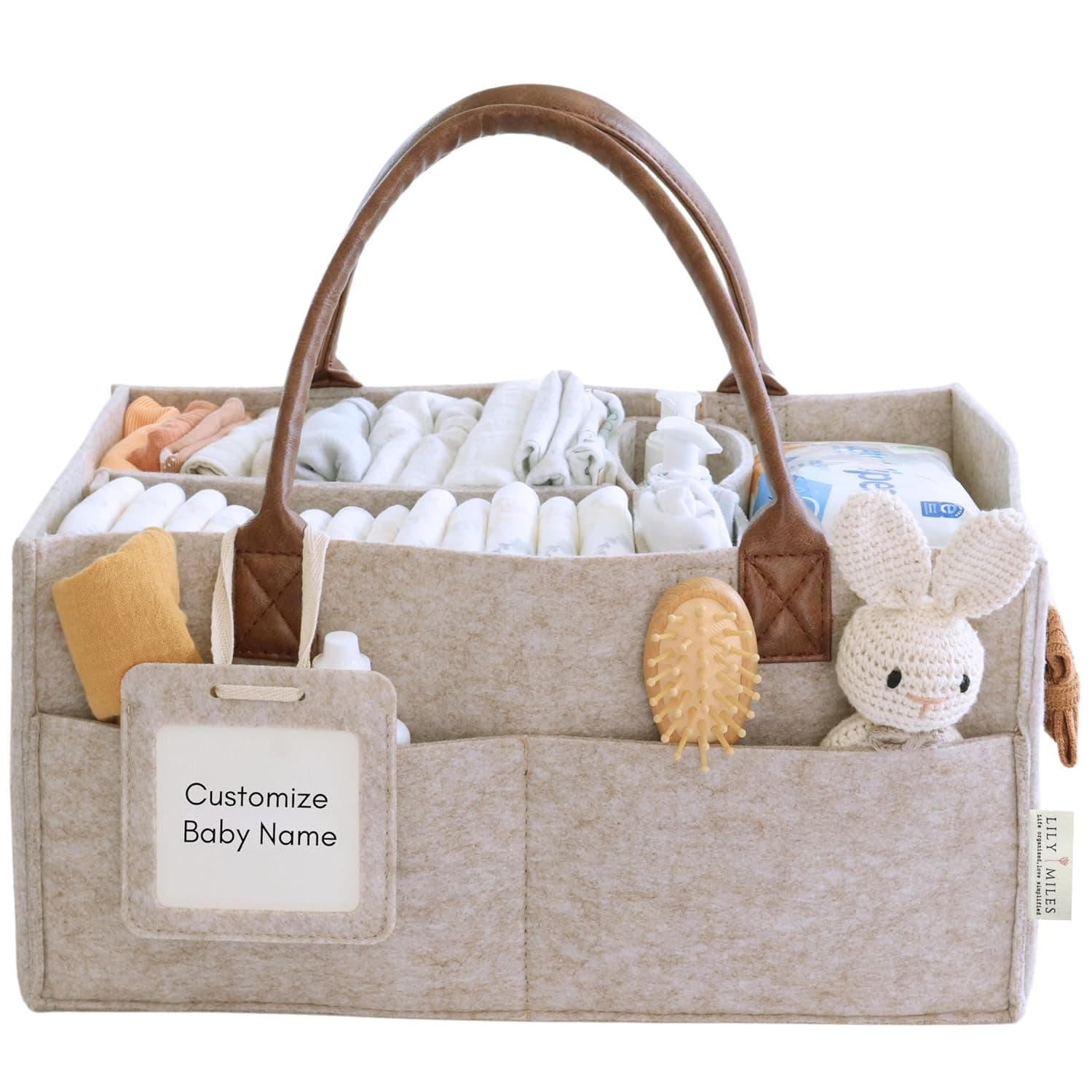 Lily Miles Baby Diaper Caddy Organizer - Nursery Storage Basket for Newborn Essentials Must Haves - Neutral Baby Gifts for Baby Shower Registry Items - Car Organizer for Diapers, Wipes (Sand, Large)