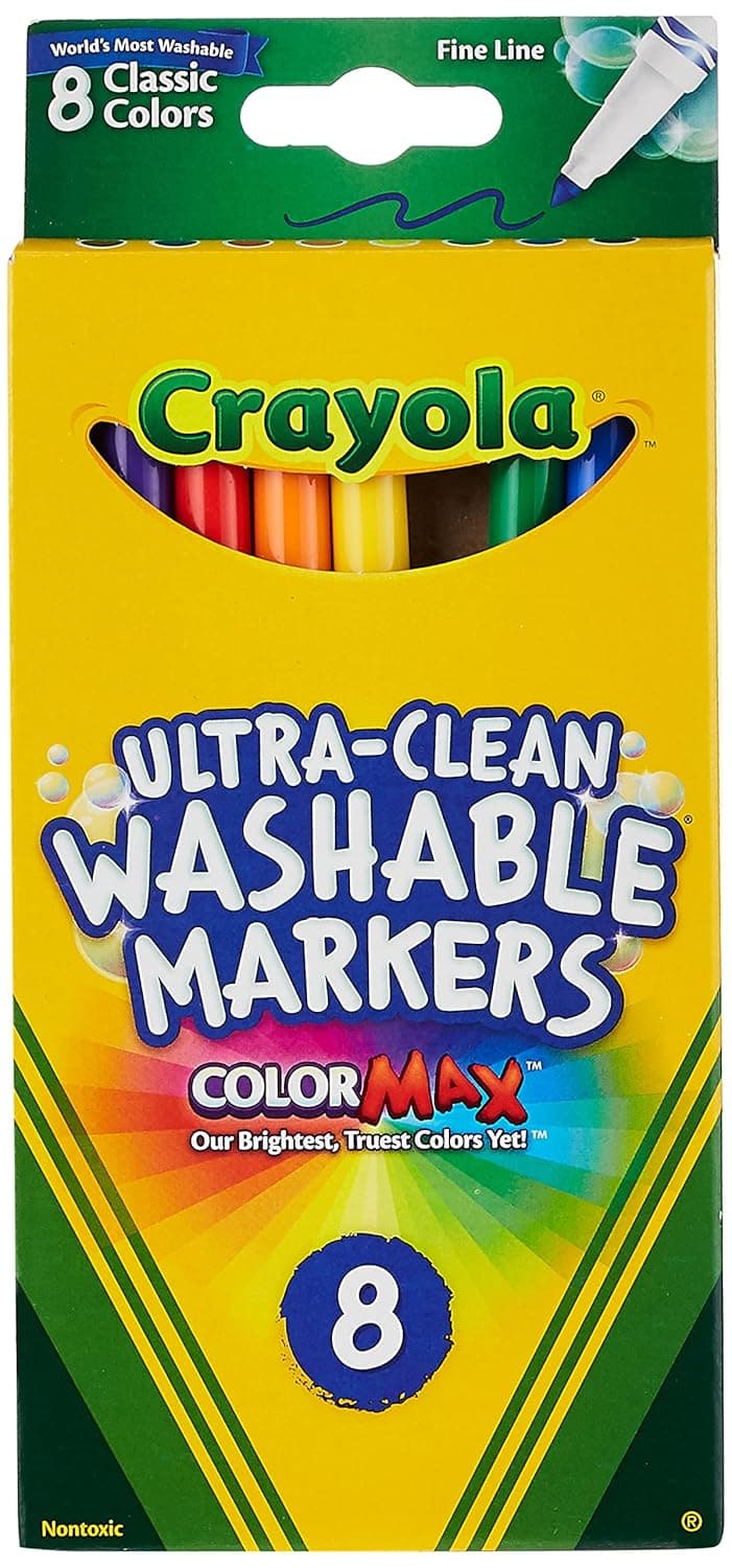 Crayola Ultra-Clean Washable Markers, Color Max, Fine Line Classic,8 pieces, Multicolor, 58-7809