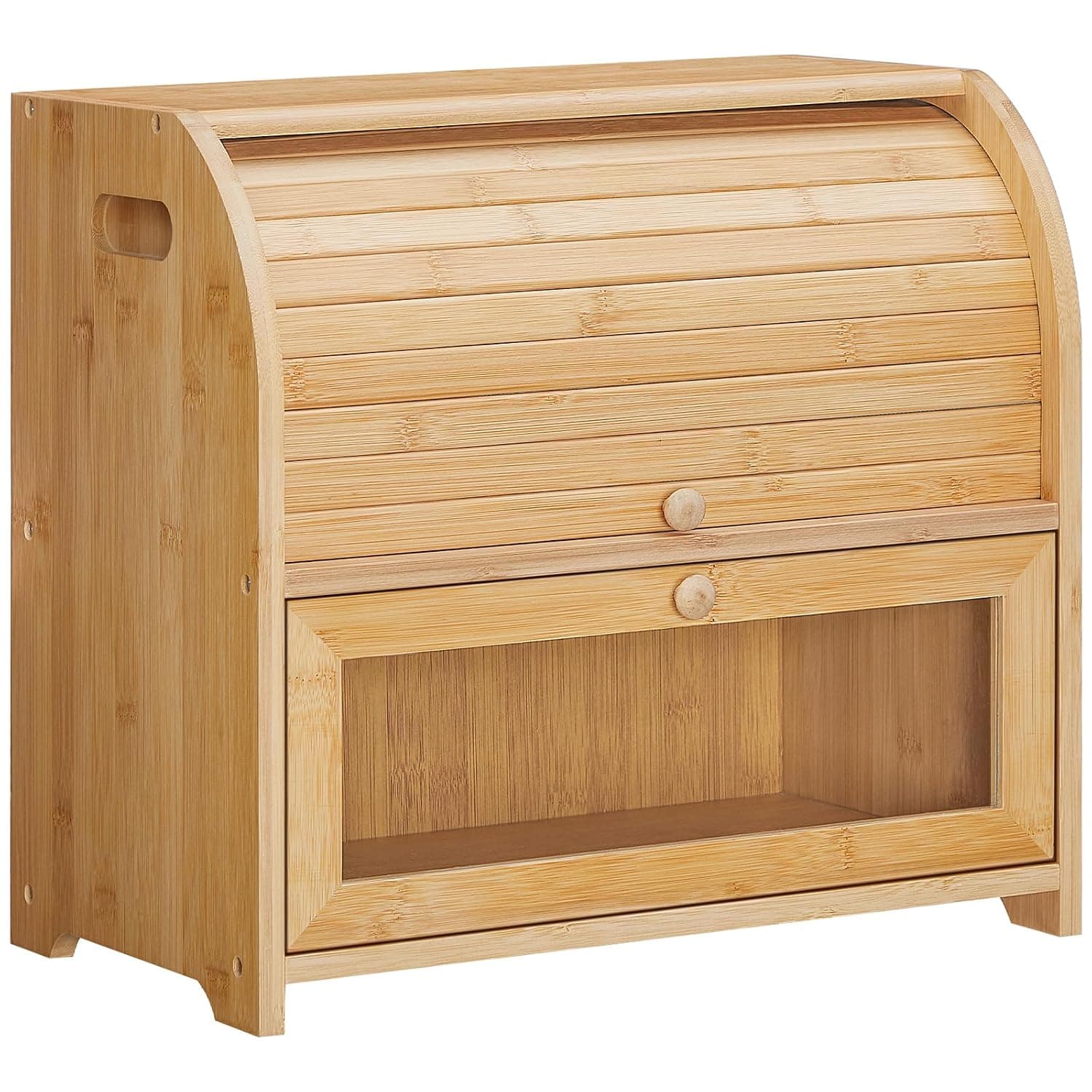 HOOBRO Bread Box, Bamboo Bread Box for Kitchen Countertop, 2 Tier Roll-Top Bread Bin, Food Storage Box, Large Capacity Keeper, Wooden Storage Cabinet, for Kitchen, Dining Room, Natural EYL13MB01