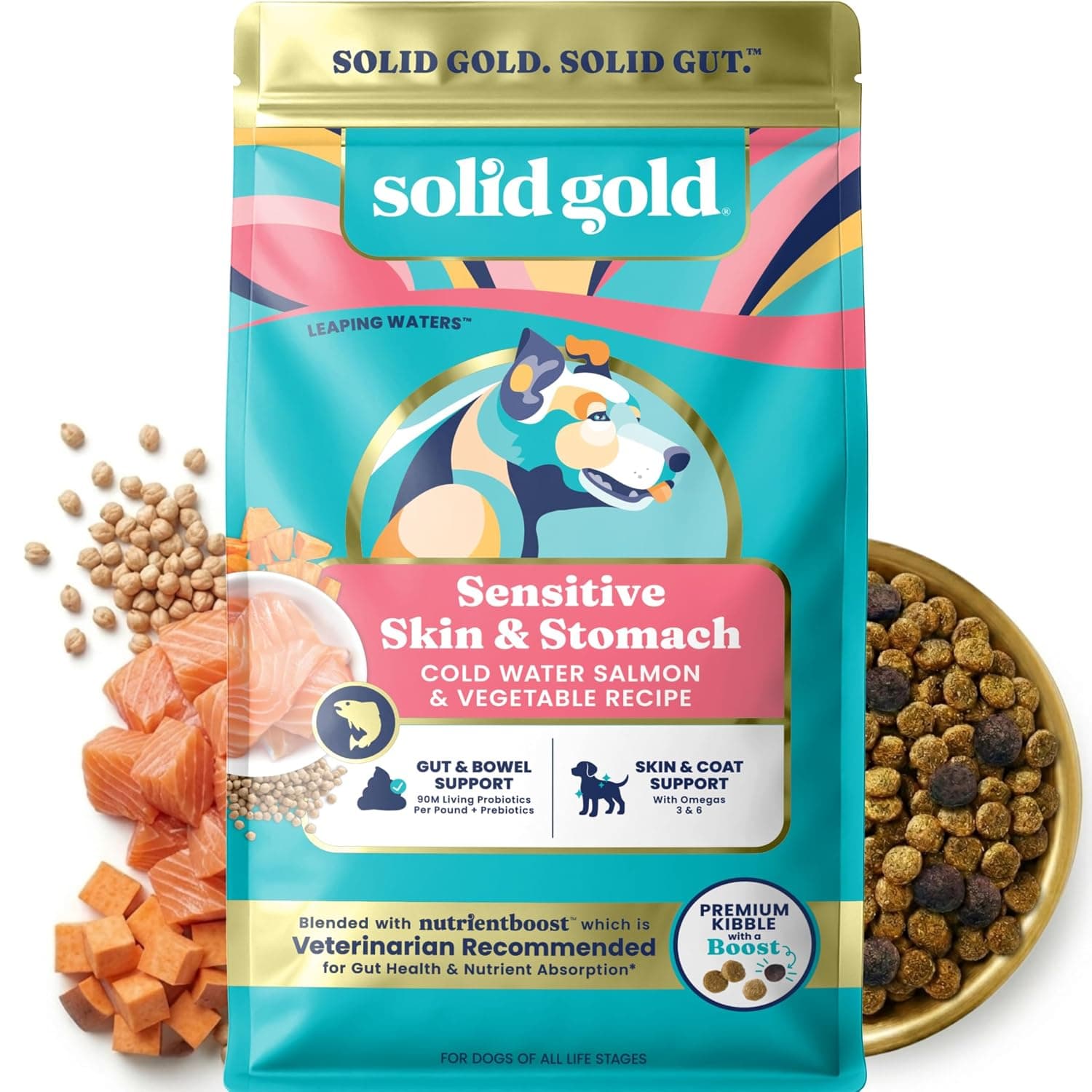 Solid Gold Salmon Dry Dog Food for Sensitive Stomach, Grain Free, 3.75LB