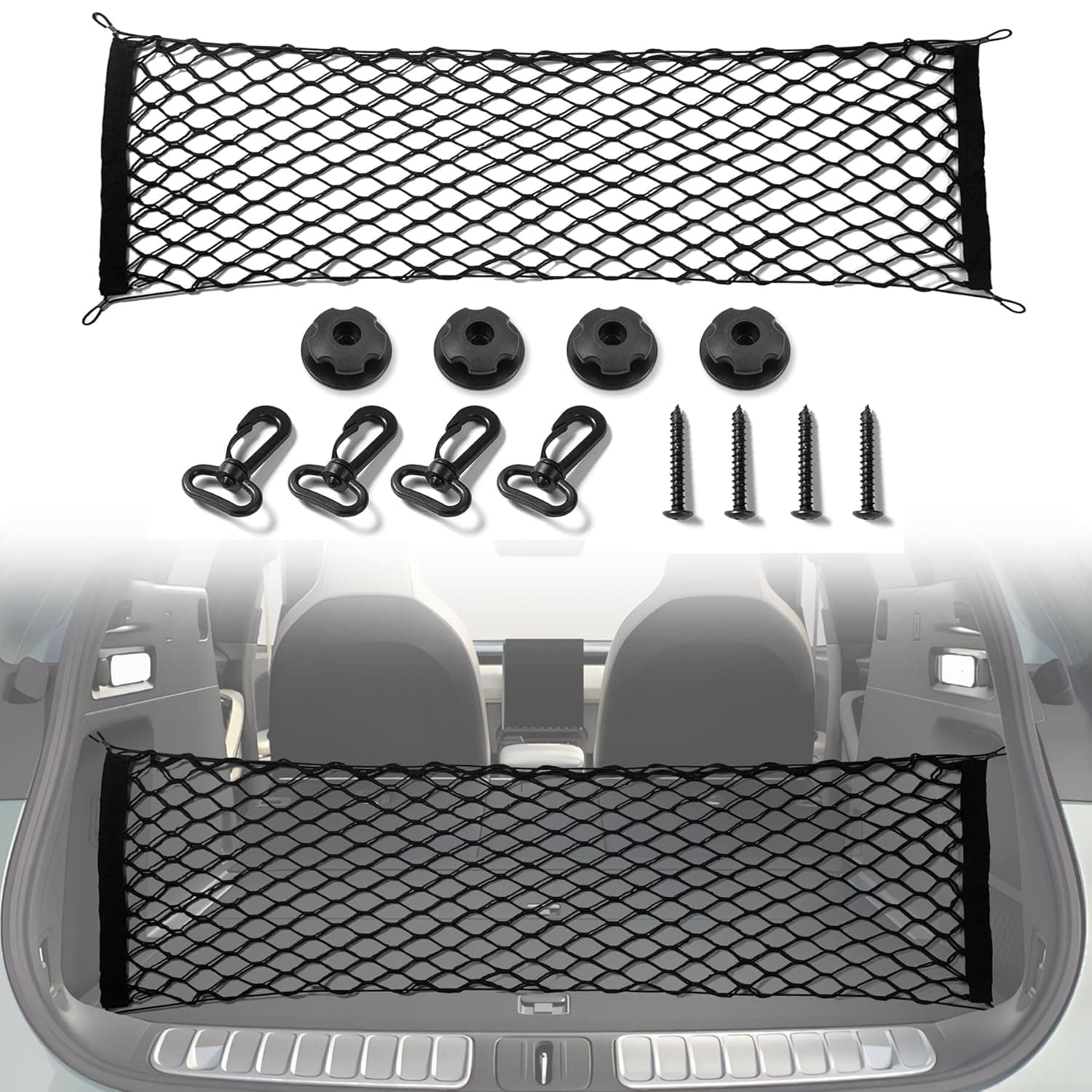 Amiss Heavy Duty Cargo Net Stretchable. Adjustable Elastic Trunk Storage Net with Hook for SUVs, Cars and Trucks, Car Interior Accessories (43.3x15.8 Inch)