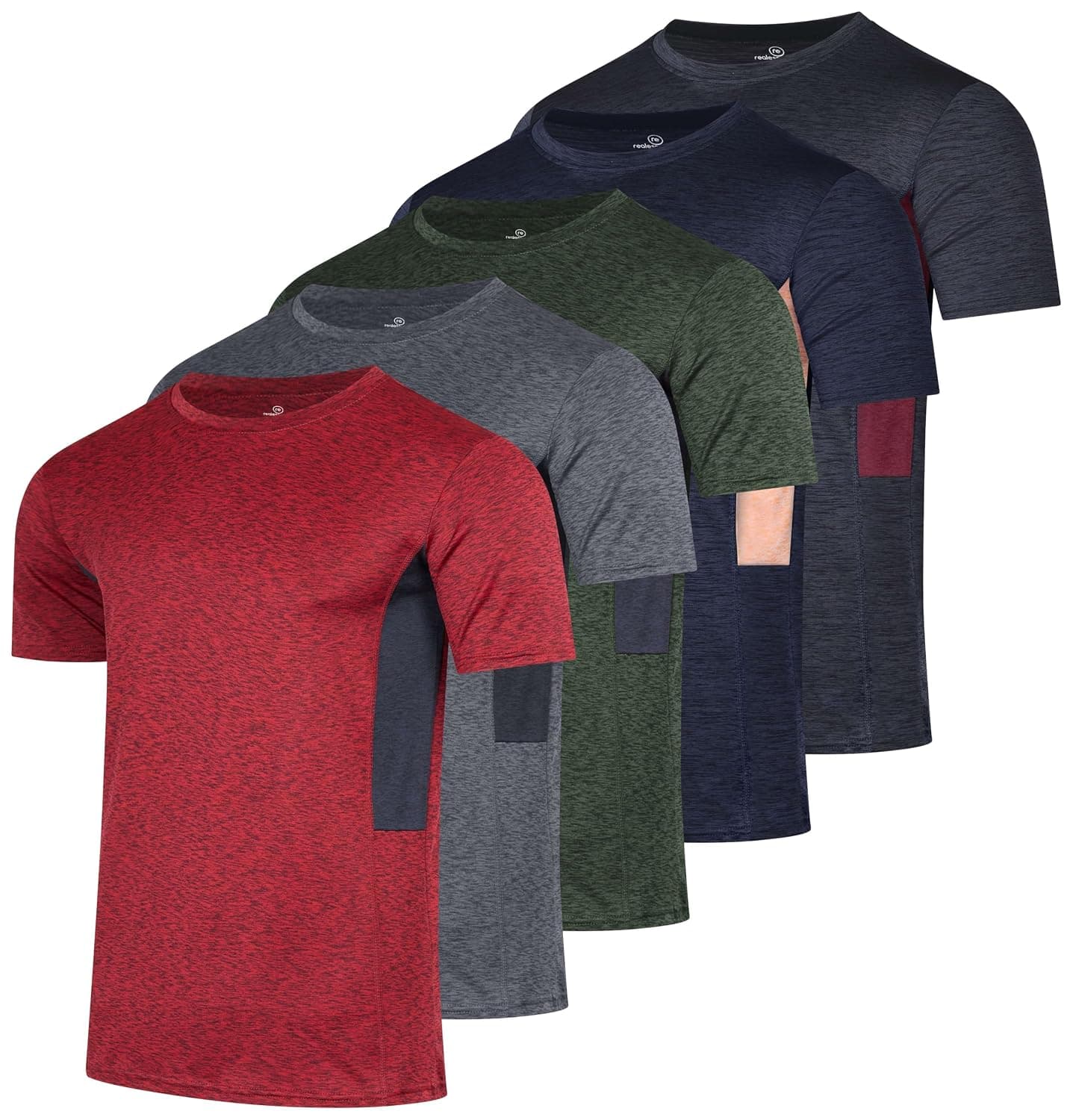 Real Essentials 5 Pack: Men’s Short Sleeve Dry Fit Active Crew Neck T Shirt - Athletic Running Gym Workout Tee Tops