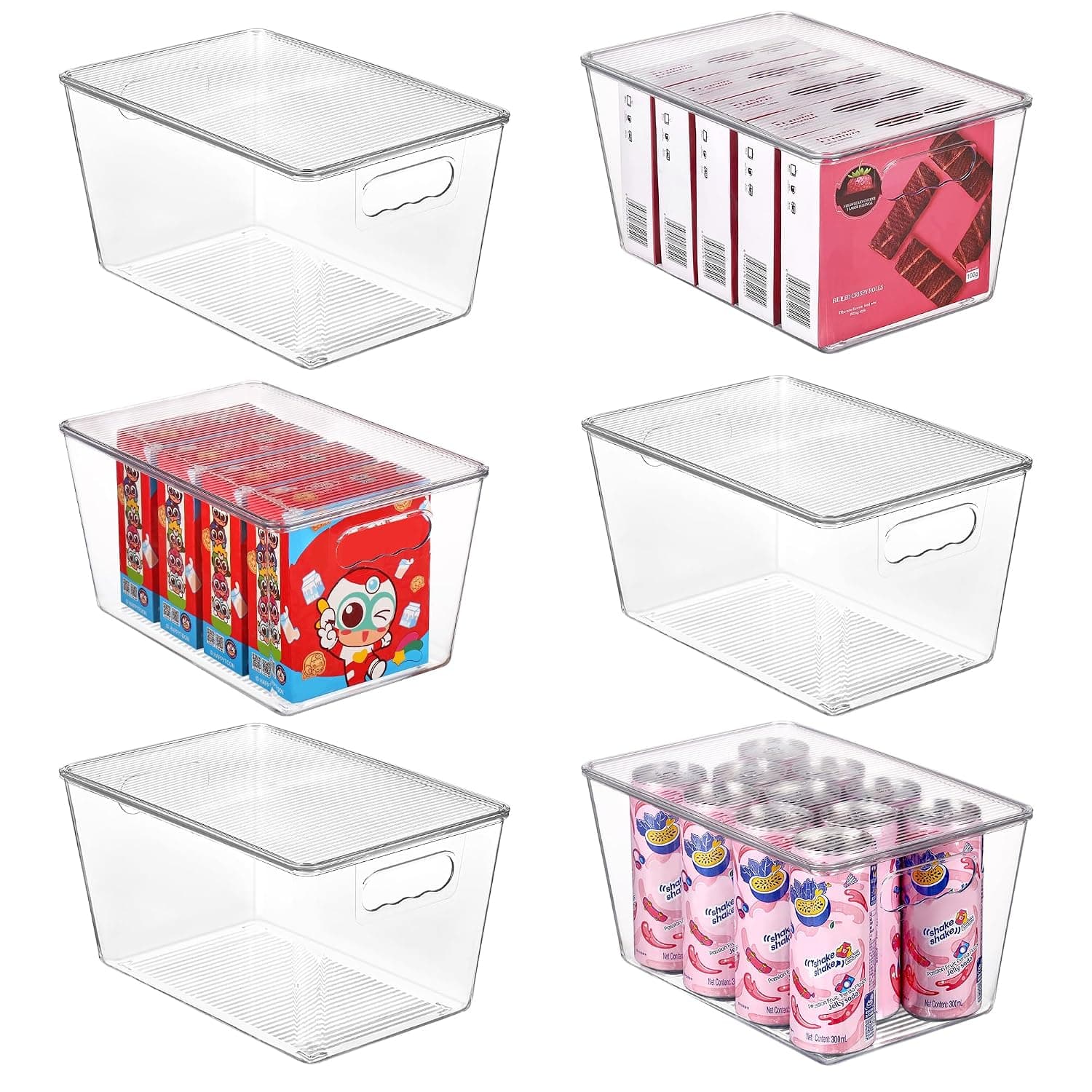 Vtopmart 6 Pack Clear Stackable Storage Boxes with Lids, Handle | Large Plastic Container for Kitchen Storage, Perfect for Bathroom, Cabinet, Fridge, Wardrobe (28x19x15.2cm)