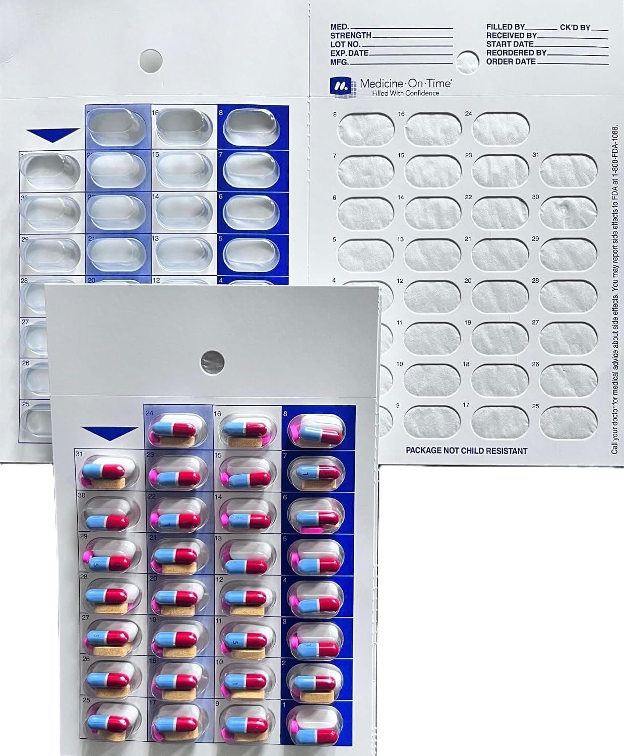 24-Pack Medication Blister Cards - 31-Day Cold Seal Pill Organizer for Small Pharmacies, Group Homes, Growing Agencies - Disposable No Equipment Needed - Mid-Size Healthcare Supply