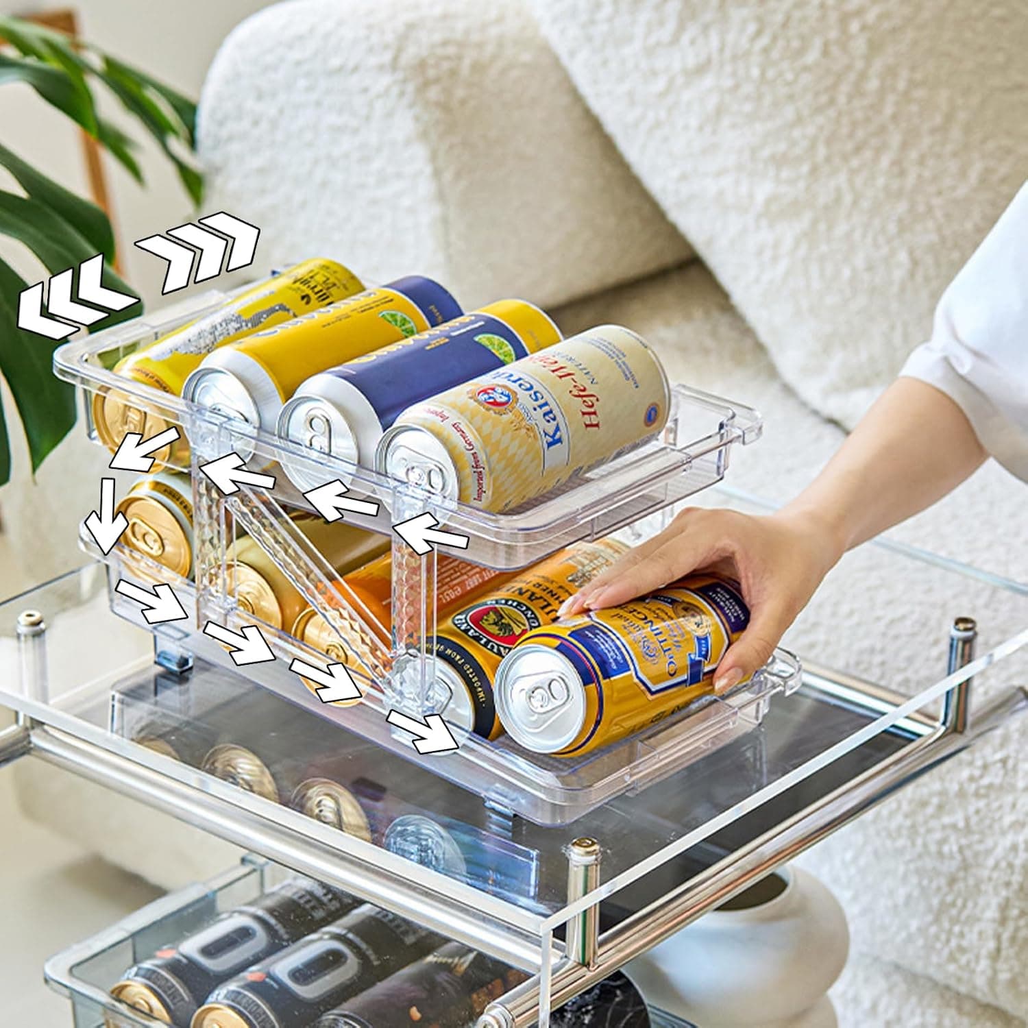 VAODO Adjustable Soda Can Dispenser for Refrigerator, Stackable Drink Pop Can Organizer, 2-Tier Automatic Rolling Drink Organizer, for Fridge, Pantry, Kitchen,Cabinet, Countertop