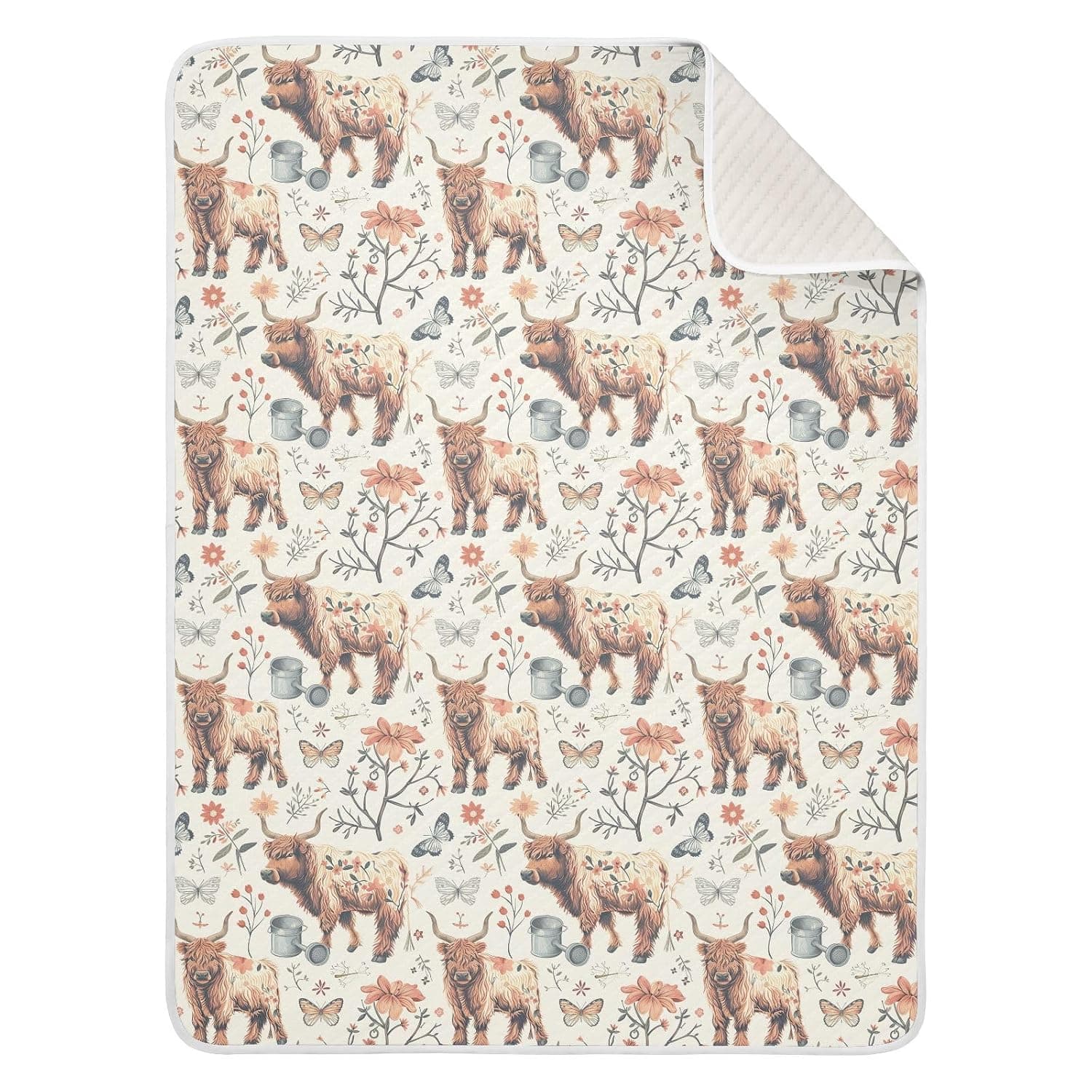 Highland Flower Cows Baby Swaddle Blanket for Boys and Girls, Muslin Baby Receiving Swaddle Blanket, Soft Cotton Nursery Swaddling Blankets for Newborn Toddler Infant