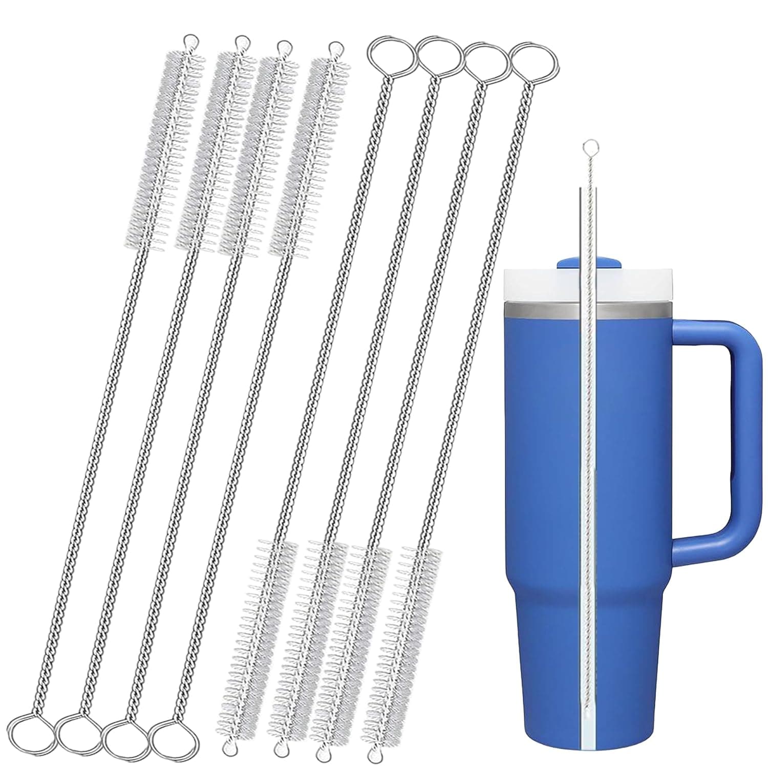 10 Inch Straw Cleaner Brush Set 8 Pack, Reusable Straw Cleaning Brushes for Stanley Cup 20oz 30oz 40oz, Baby Bottles Sippy Cups, Silicone Tubes, Hummingbird Feeder Cleaning Tools Kitchen Use