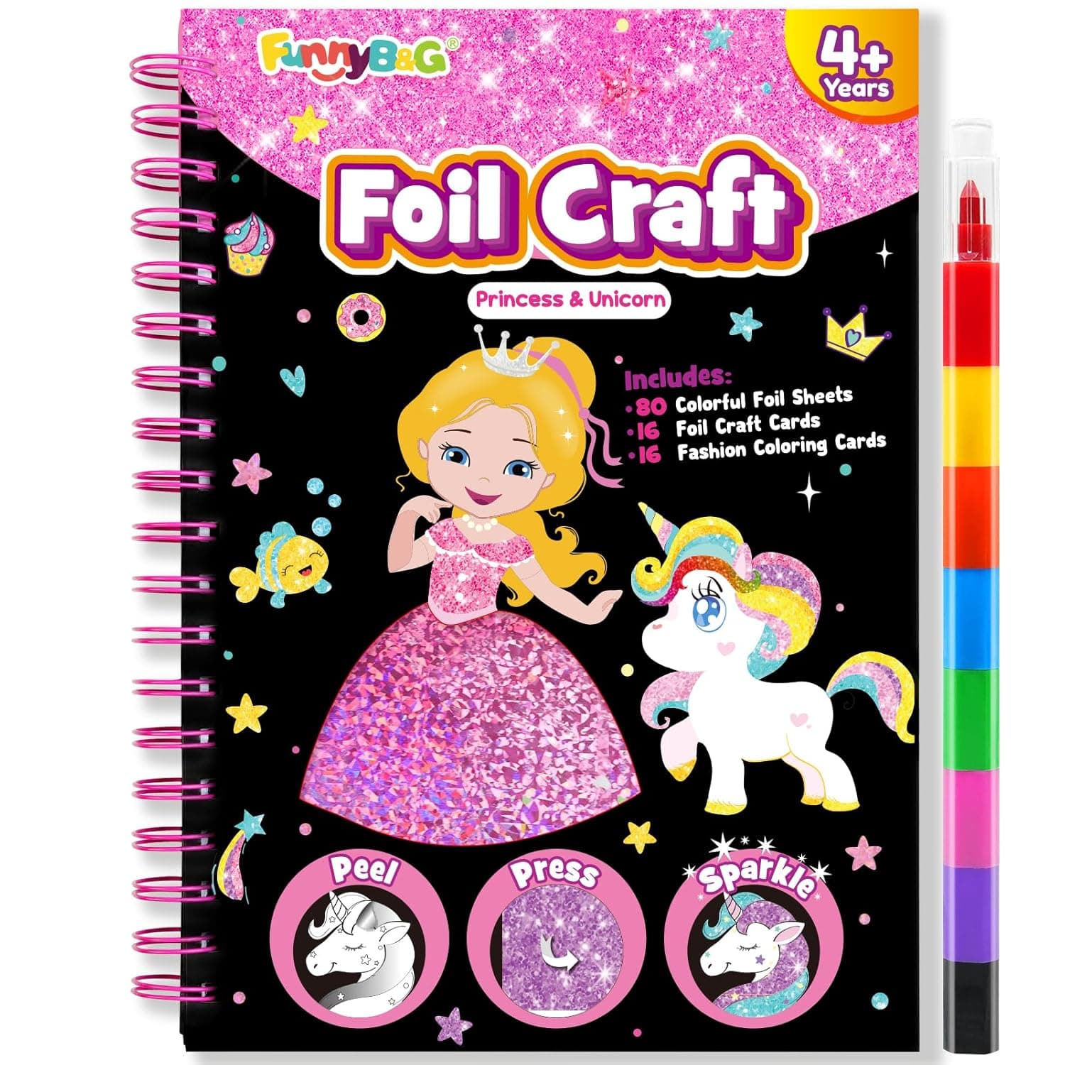 FUNNYB&G Foil Art Kit - Foil Crafts for Kids, Toys for Girls 4-10 Years Old, No Mess Travel Essentials, Kids Toys, Girls Gifts, Birthday Gift, Coloring Books for Kids