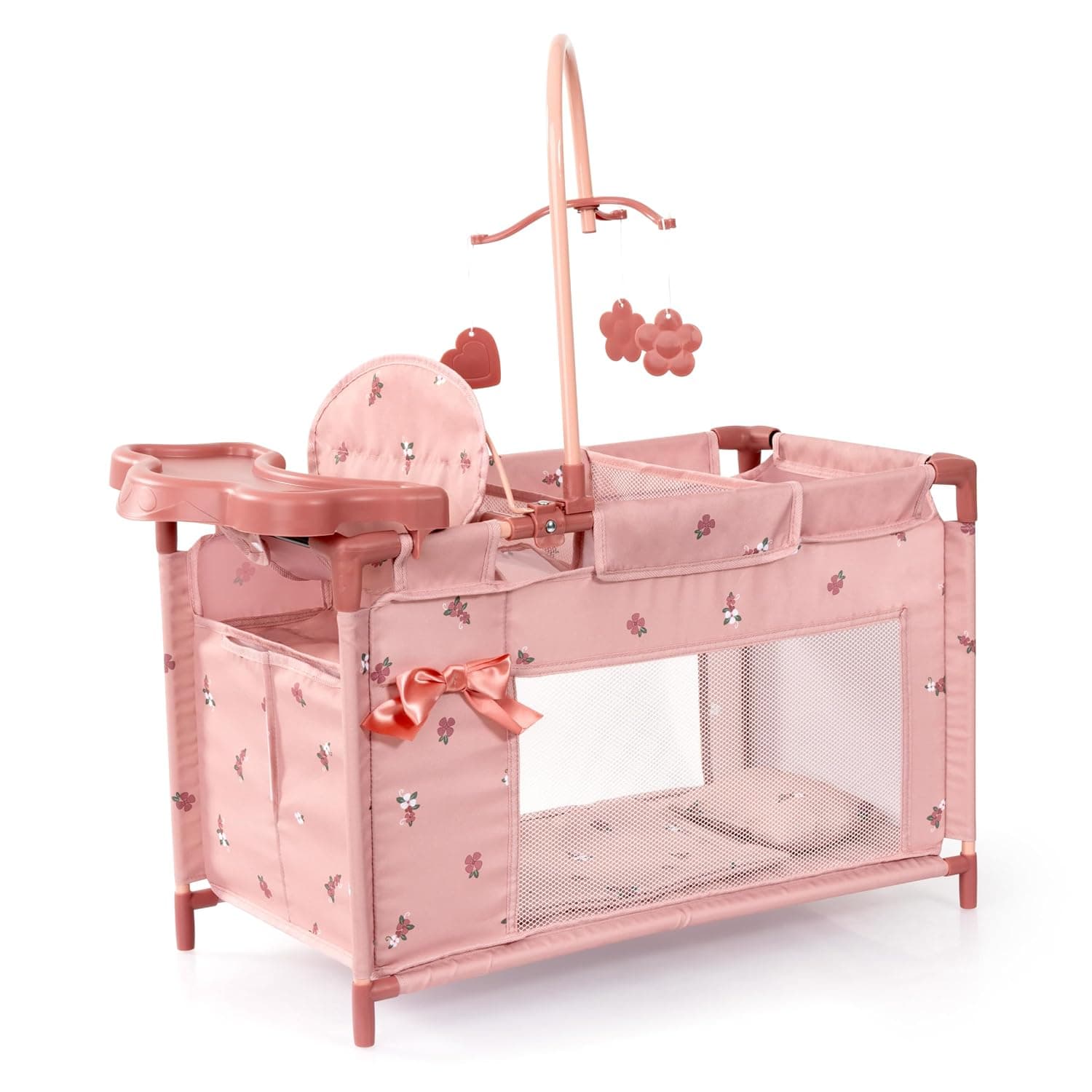 Bayer Design 62626AA Doll Bed with Cupboard, Seat, Mobile, Shelf, Duvet, Pillow, Doll Accessories | Play mobile, tray, duvet and pillow - suitable for role play