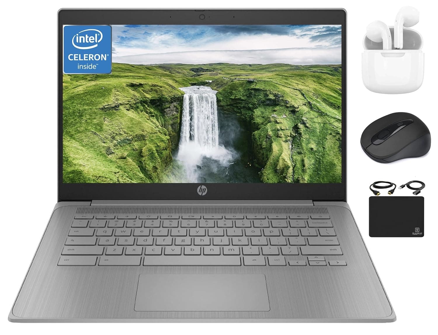 HP Chromebook Thin Laptop Student Business 2024, 14" HD Display, Quad-Core Intel Celeron N4120 Processor, 4GB RAM, 64GB eMMC, HD Webcam, WiFi, Long Battery, Chrome OS +HubxcelAccessory Gray