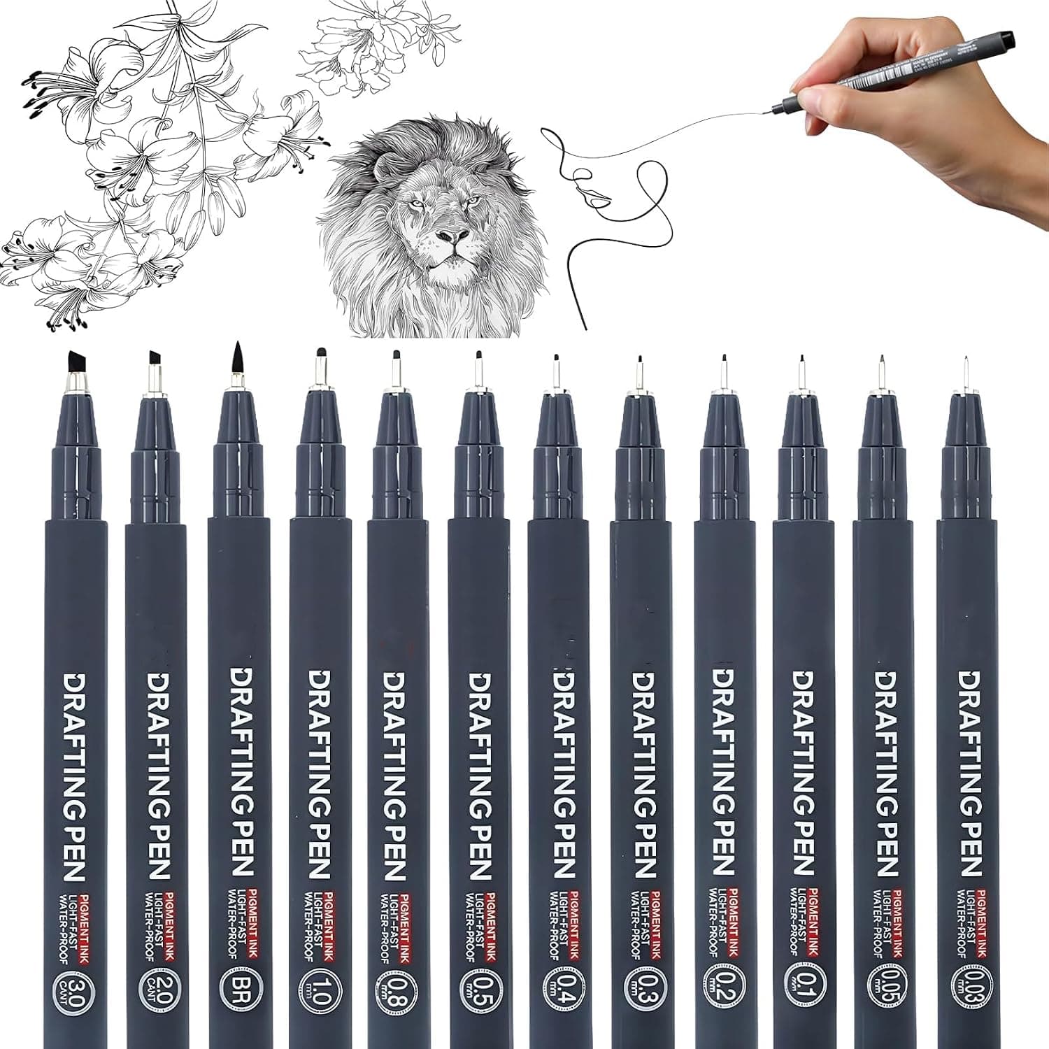 Fineliner Pens, Black Drawing Pens Set, Artist Fine Line Markers, Technical Sketching Pens, Manga Anime Drawing Supplies, Watercolor Sketch Pen, Adult Coloring Craft Pen, 12-Piece