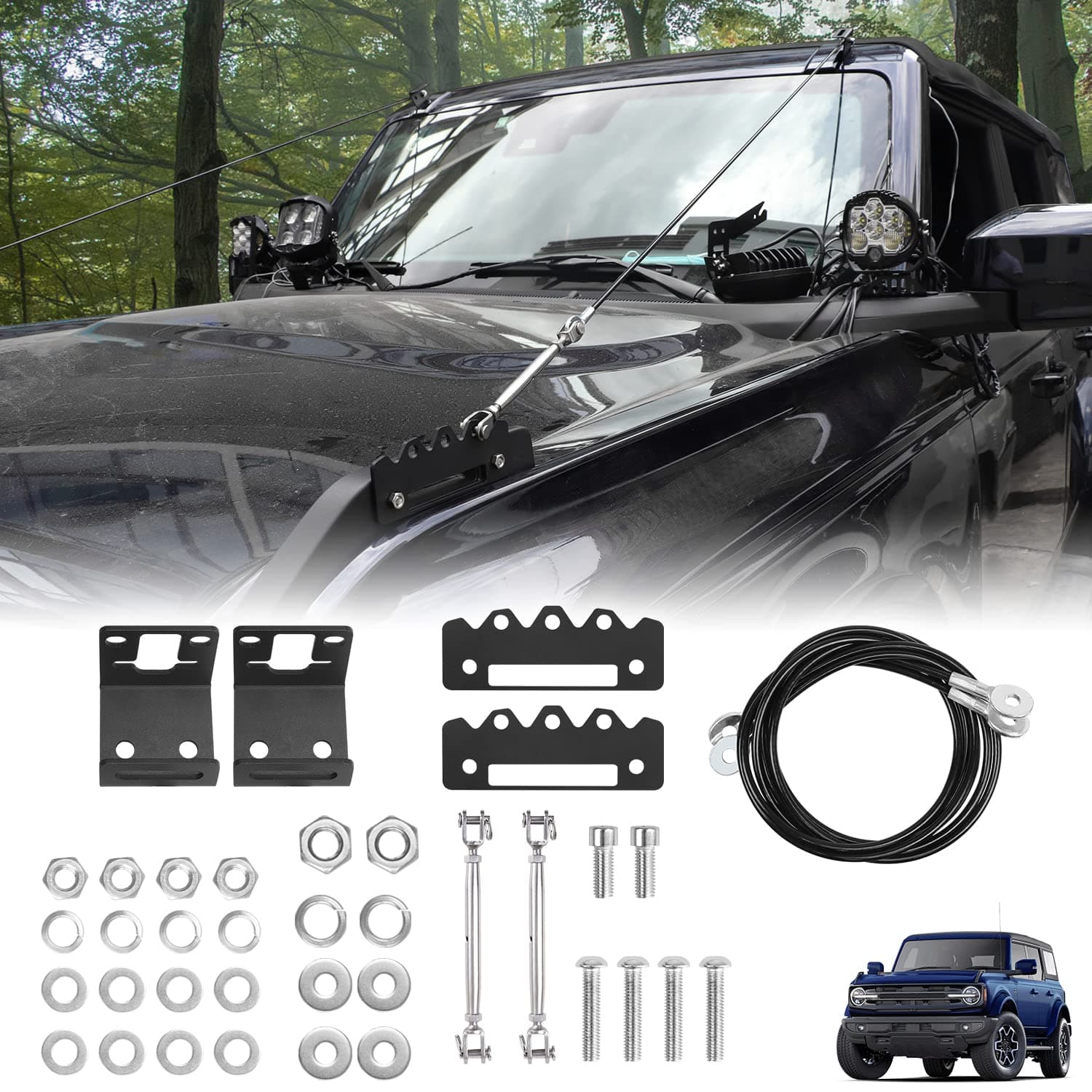 Adjustable Limb Risers Kit Through The Jungle Protector Obstacle Eliminate Rope Cable Compatible With For 2021 2022 2023 2024 2025 2026 Ford Bronco 2 Door 4 Door Exterior Accessories (Black）