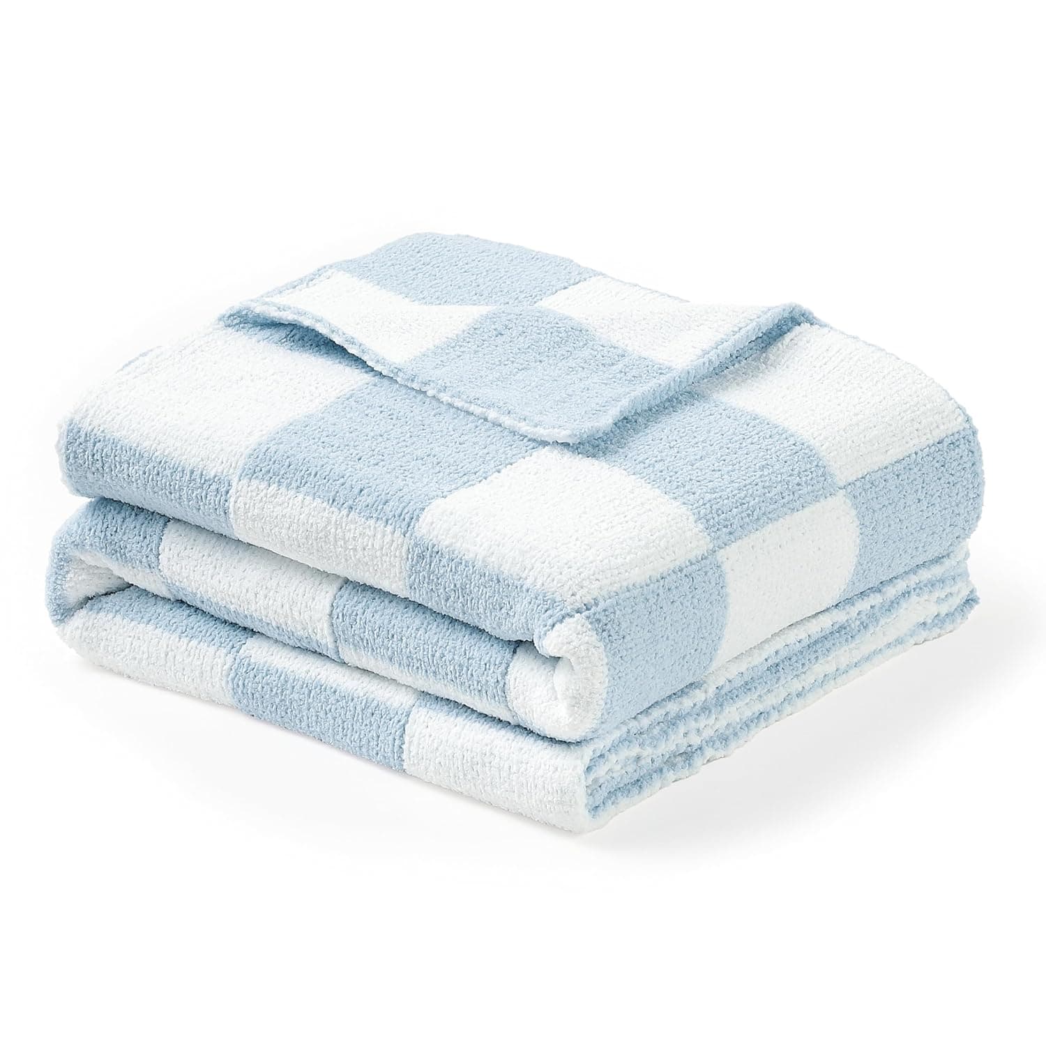 CREVENT 76X102cm Cozy Soft Warm Chenille Baby Blanket for Girls Boys, Newborn Essentials for Infant, Baby Shower - Checked Blue