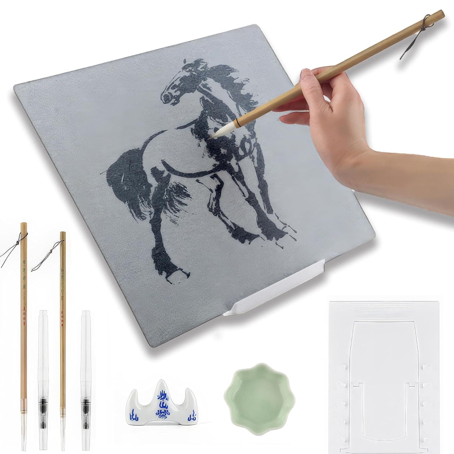 Water Painting Board Kit, Art Accessories with A3 Drawing Board, Bamboo Brushes, and Stand for Anxiety Relief and Relax, Gifts for Woman Man