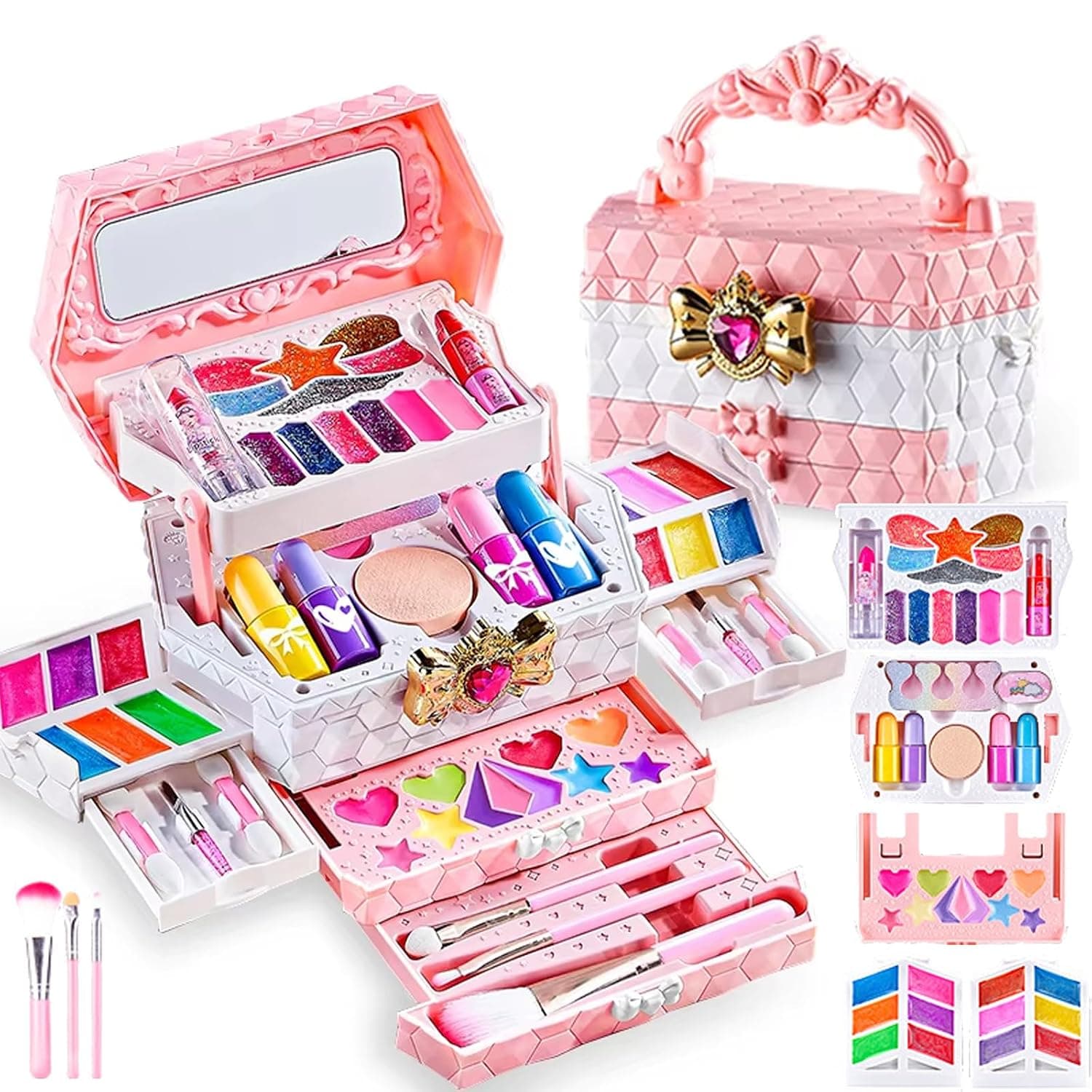 Beauenty Kids Makeup Kit for Girl, Real Makeup Set for kid, Safe Washable & Non-Toxic Kids Makeup Toys, Aged 4 5 6 7+ Year Old,Christmas & Birthday Gifts (Pink-B)