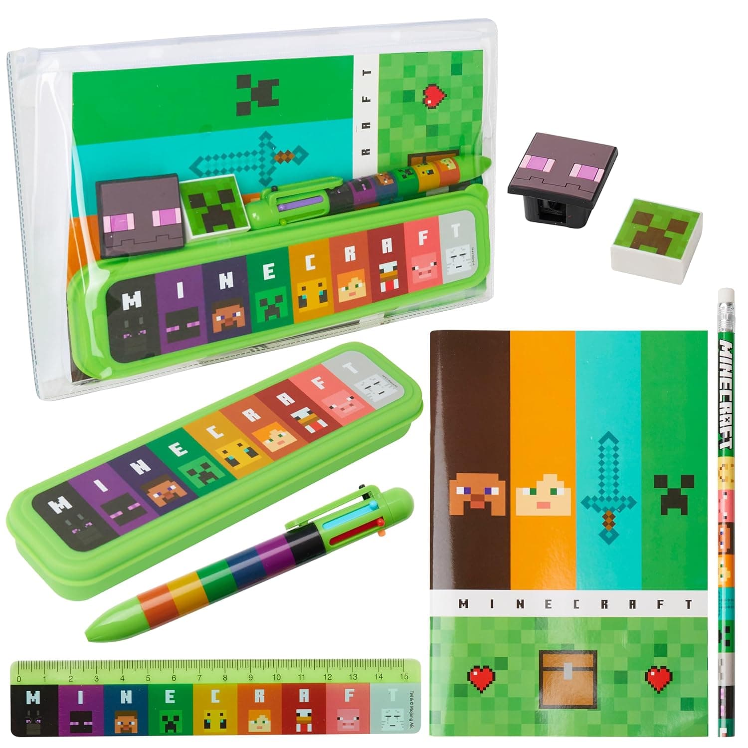 MINECRAFT Filled Pencil Case and Children's Stationery Set, School Accessories – Boy Gift (Green/Multi-Colour)
