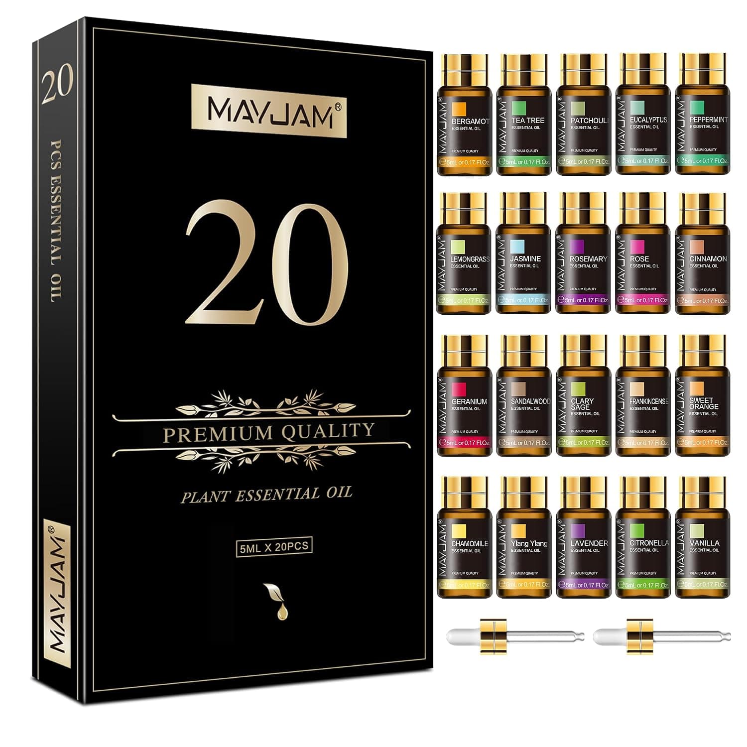 MAYJAM 20 Pcs Pure Essential Oil Gift Set, for Diffuser, Humidifiers, Skin Care, Massage, Fragrance Oil Scent for DIY Candle and Soap Making, Gift for Friend (5ML)