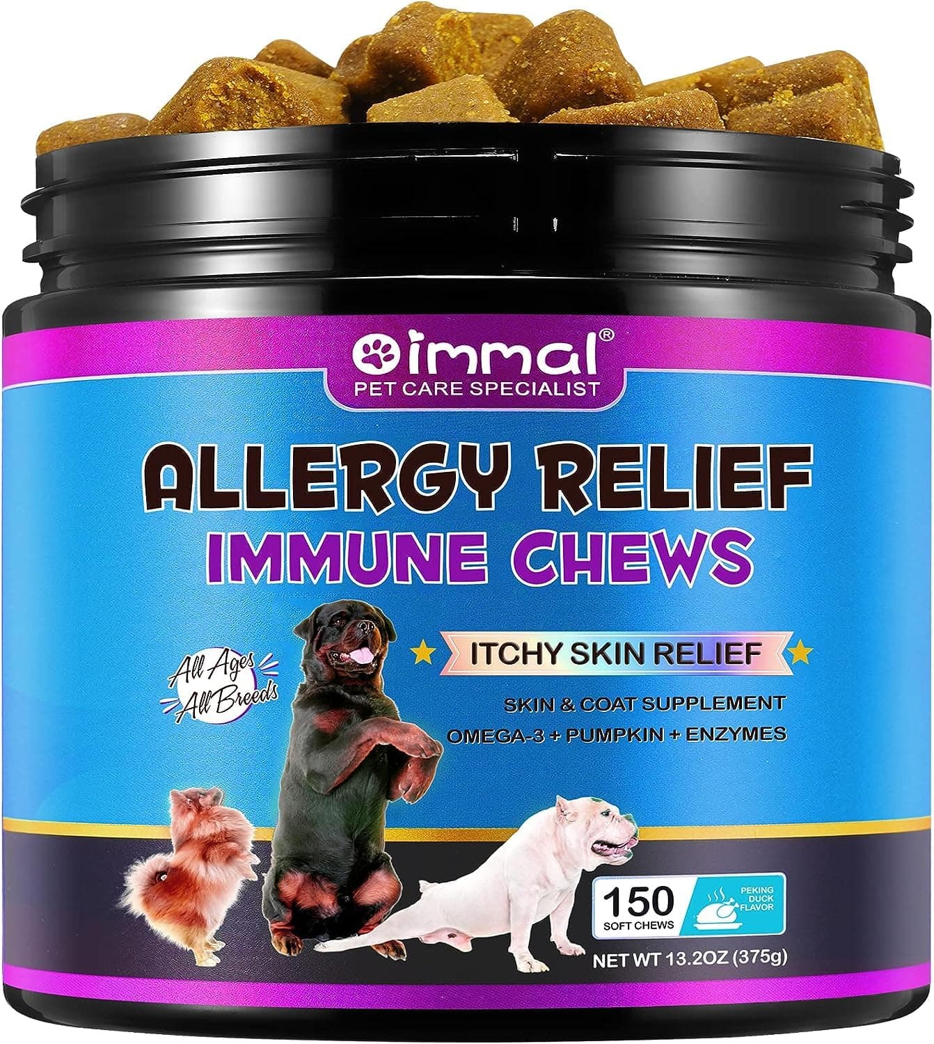 Dog Allergy Relief Chews 150 Count, Itch and Immunity Treats with Omega-3, Relieves Itchy Paws, Eyes, Ears, Skin, Seasonal Itching, Skin & Coat Healthier, for All Breeds and Sizes