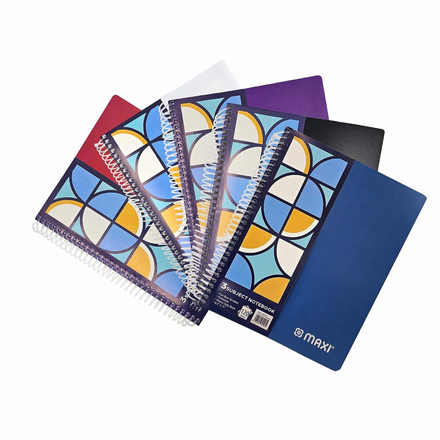 Maxi SPIRAL POLYPROPYLENE 3 SUBJECT NOTEBOOK 11 inches X 8.5 120 SHEETS,Assorted, PPSUB3
