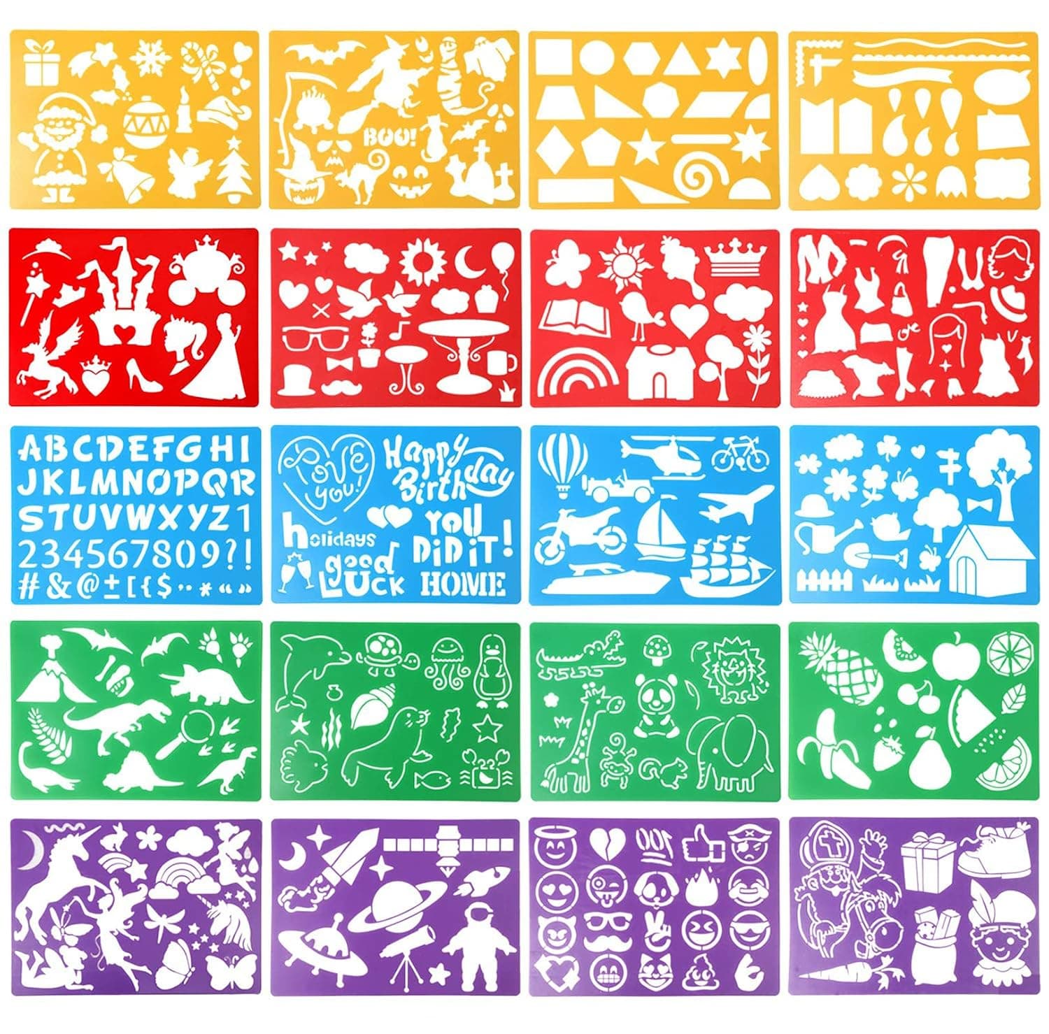 Drawing Stencils Set for Kids, 20 Assorted Stencils Letters Flowers Animals Stencil Childrens Crafts Reusable Painting Stencils