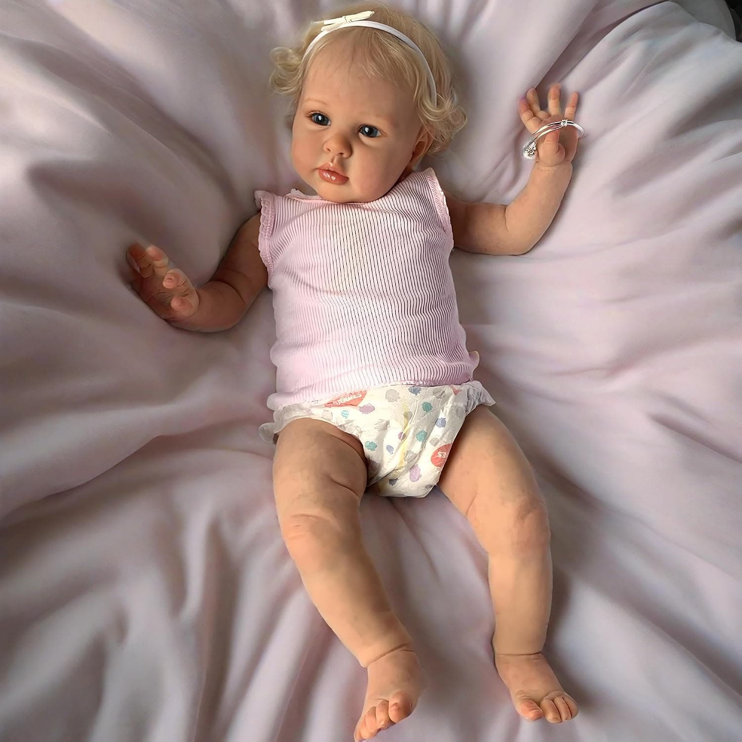 RXDOLL Reborn Baby Dolls Girl 24 Inch Lifelike Newborn Baby Doll Realistic Toddler Doll Soft Vinyl and Cloth Body Real Life Baby Dolls with Toy & Accessories for Kids Age 3 +