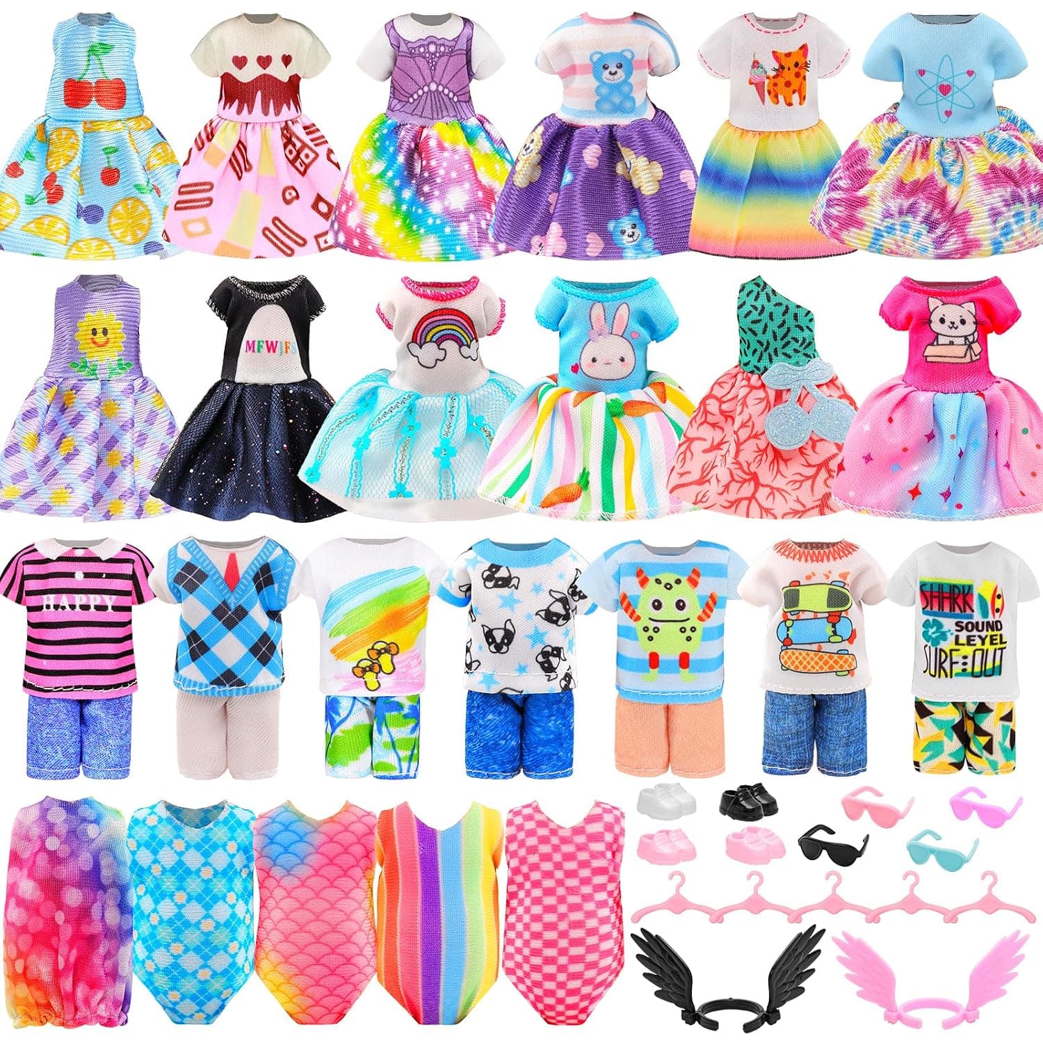 Miunana 25 PCS 5.3 Inch Girl Doll Clothes Dress Outfits and Shoes with 4 Pairs of Shoes for 4-6 Inch Girl Dolls Clothes and Accessories Doll Top and Pants Wings | Include 4 Pairs of Shoes for 4-6 Inch Girl Dolls Clothes and Accessories Doll Top and Pants Wings