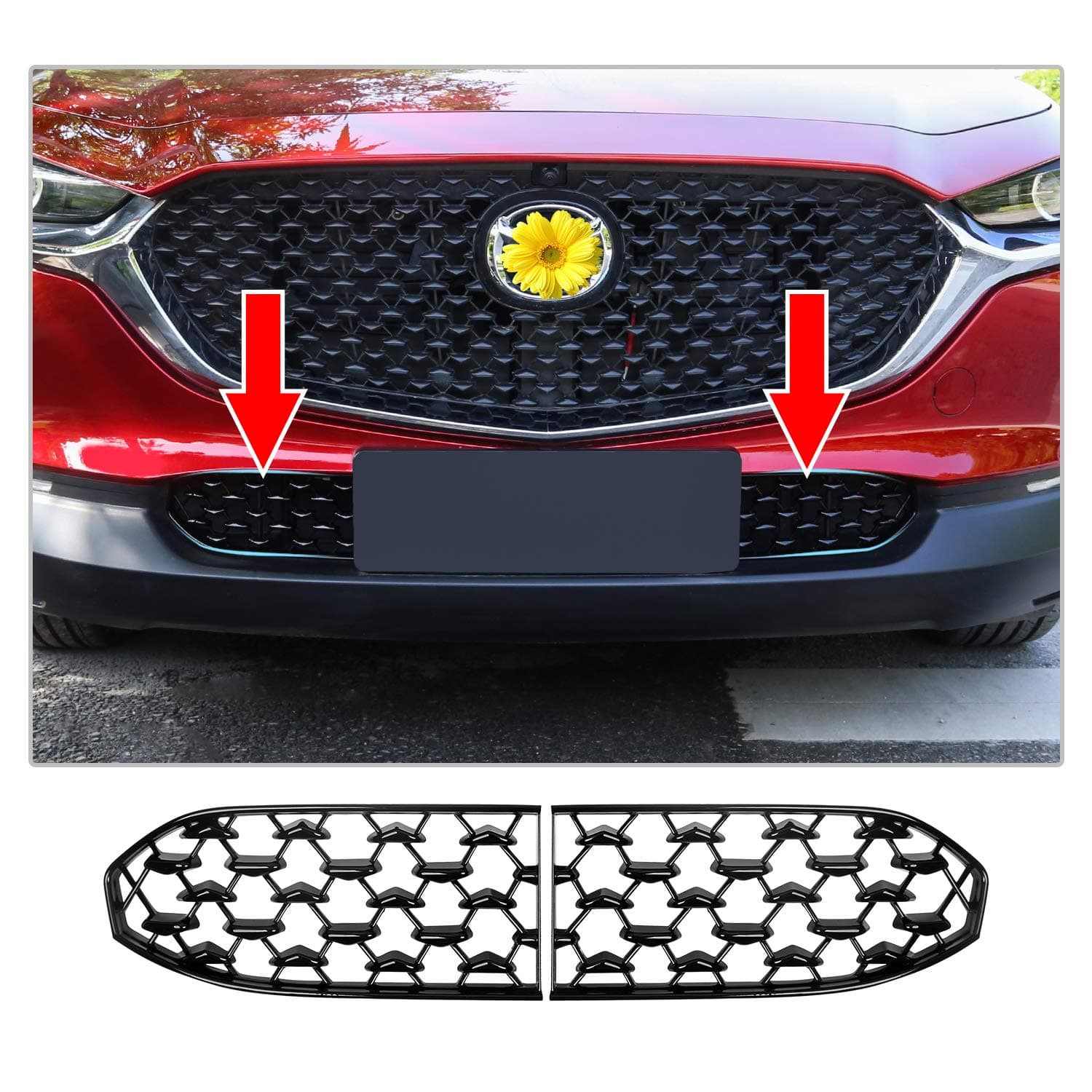 CDEFG CX30 Front Grill Mesh Inserts Trims Front Grille Guard for 2019 2020 2021 2022 2023 Mazda CX-30 Car Exterior Accessories ABS Material(2PCS) (320MM for CX30 Preferred Grilles)