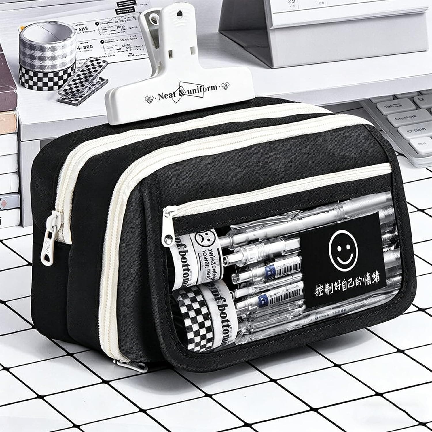 Large Capacity Desk Organizer, Multi-Functional Pencil Case Pen Holder,Pencil Pouch for Office Home Art Supplies,Black