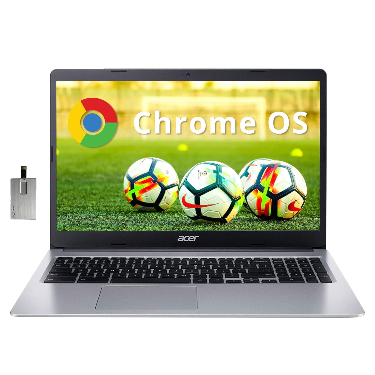 acer - Chromebook 315, 15.6" HD Display, Intel Celeron N4020, 4GB LPDDR4, 64GB eMMC, Intel UHD Graphics 600, Numeric Keypad, 720p HD Camera, Wi-Fi 5,- Silver, 4GB | 64GB eMMC