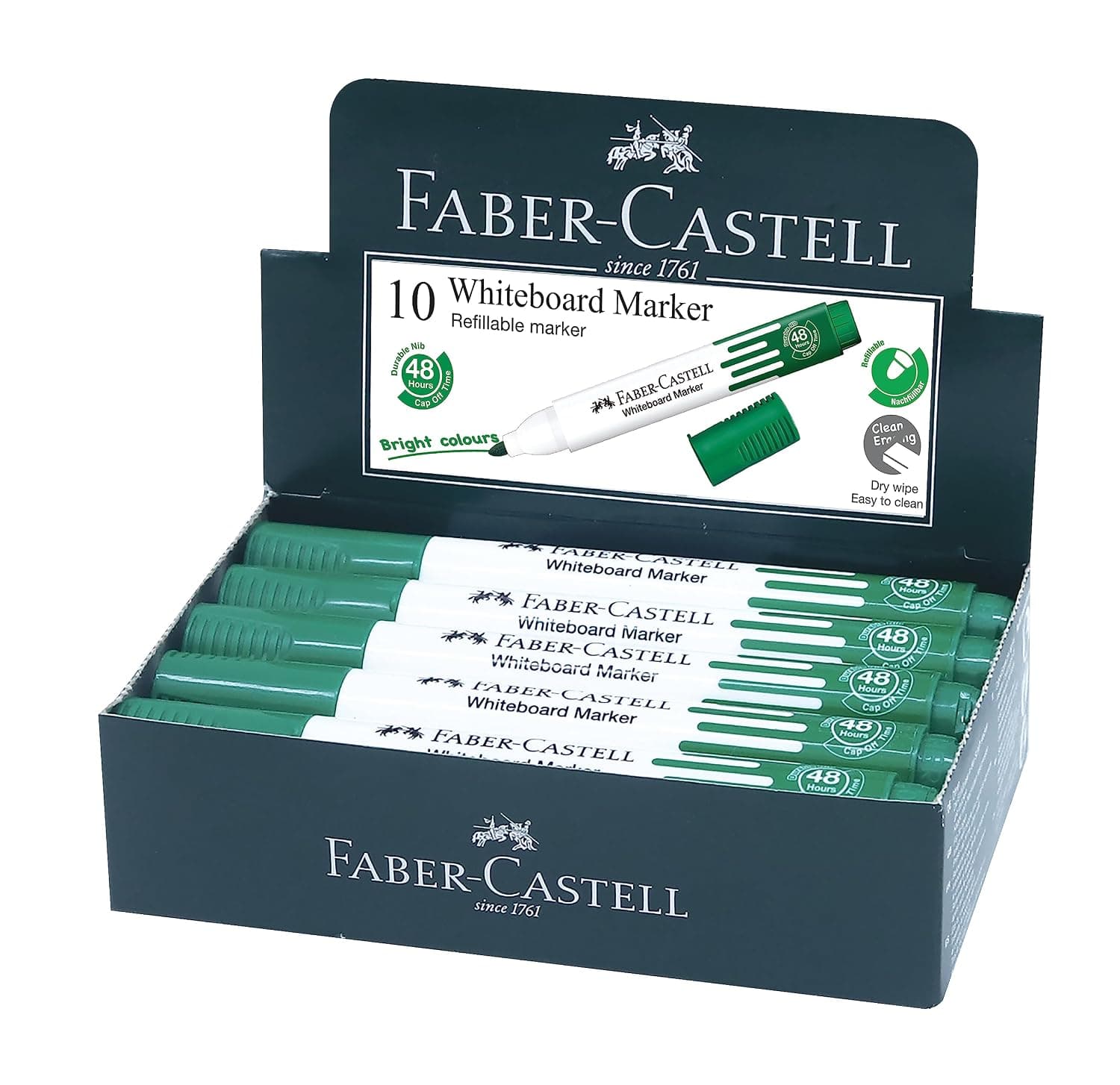 Faber Castell Bullet Tip Erasable Whiteboard Marker 10-Pieces, Green