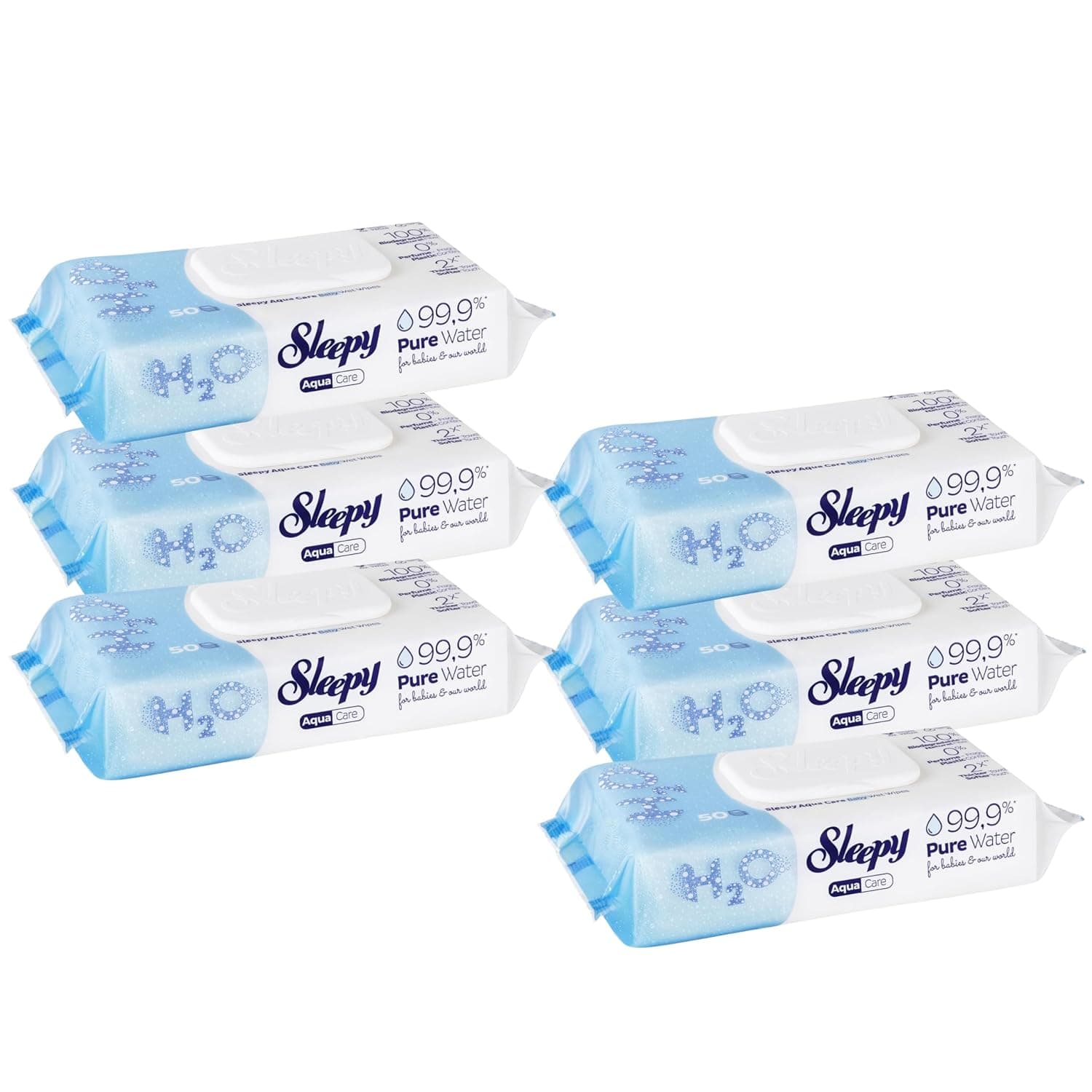 Sleepy Aqua Care Baby Wet Wipes –%99.9 Pure Water -%100 Biodegradable, Natural Fiber, Parfume Free (6 PACK)