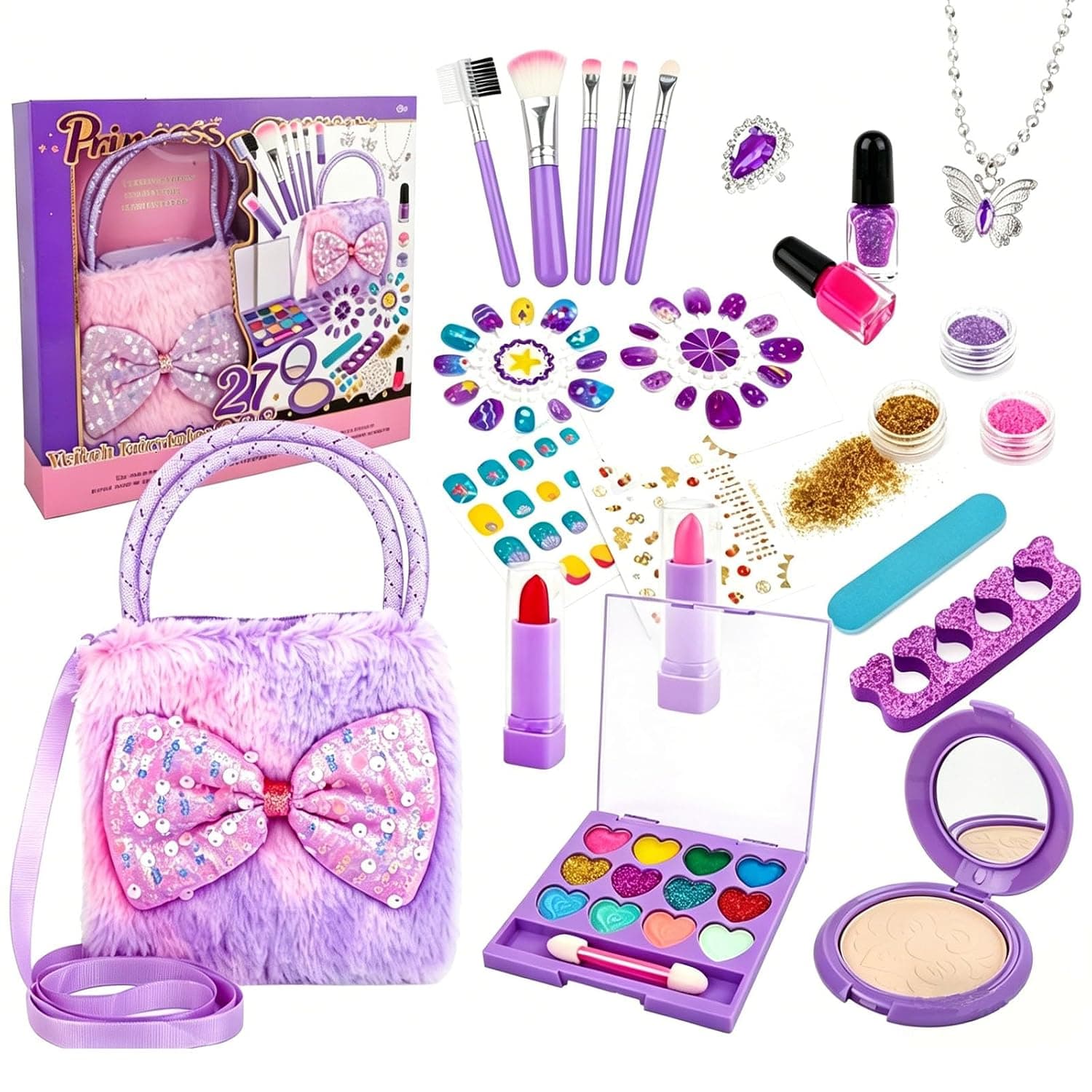 Beauenty Kids Makeup Set for Girls,Washable & Non-Toxic Children's Kit, Princess Cosmetic Bag ,Pretend Play Makeup Toy for Little Girls, Birthday Gift for Aged 4 5 6 7+ Year Old