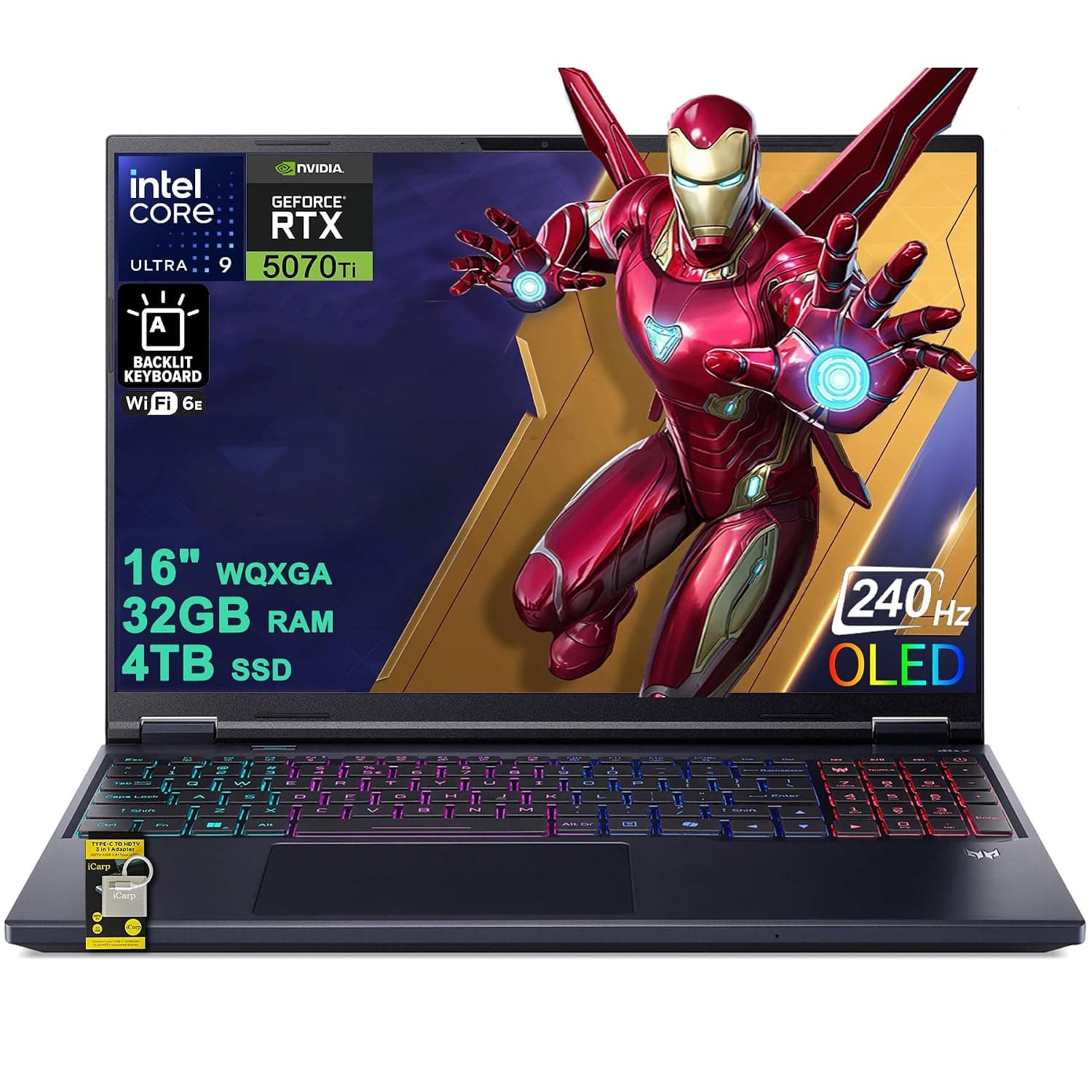 acer Predator Helios Neo 16S AI Gaming Laptop 16" 2560x1600 OLED 240Hz (100% DCI-P3 G-SYNC) Intel 24-core Ultra 9 275HX 32GB DDR5 4TB SSD GeForce RTX 5070 Ti GDDR7 (Up to 992 AI Tops) Win11 ICP Hub
