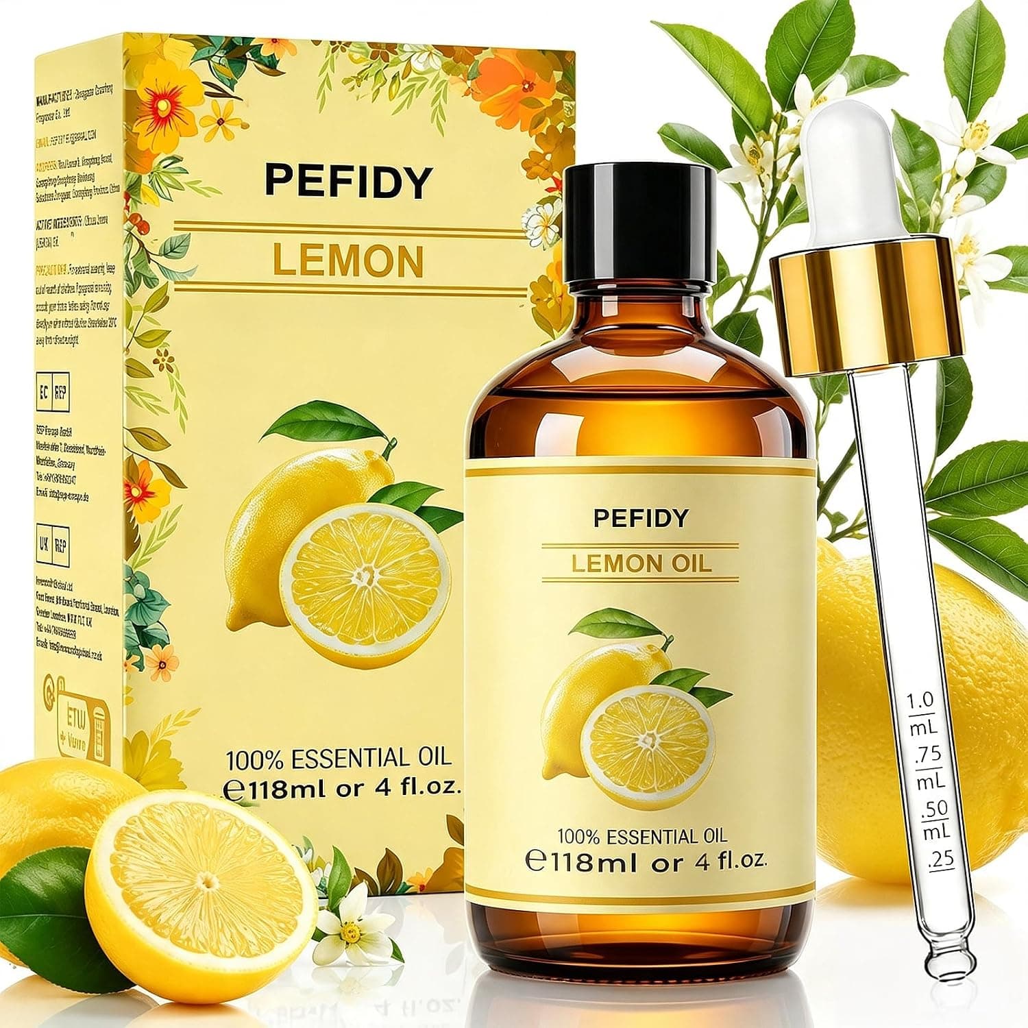 Lemon Oil 118ml Essential Oil for Diffuser & Aromatherapy, 100% Natural Fragrance Oil for Humidifier, Sauna, Massage, Environmental Perfume, Premium Aromatic Oil for Home Spa