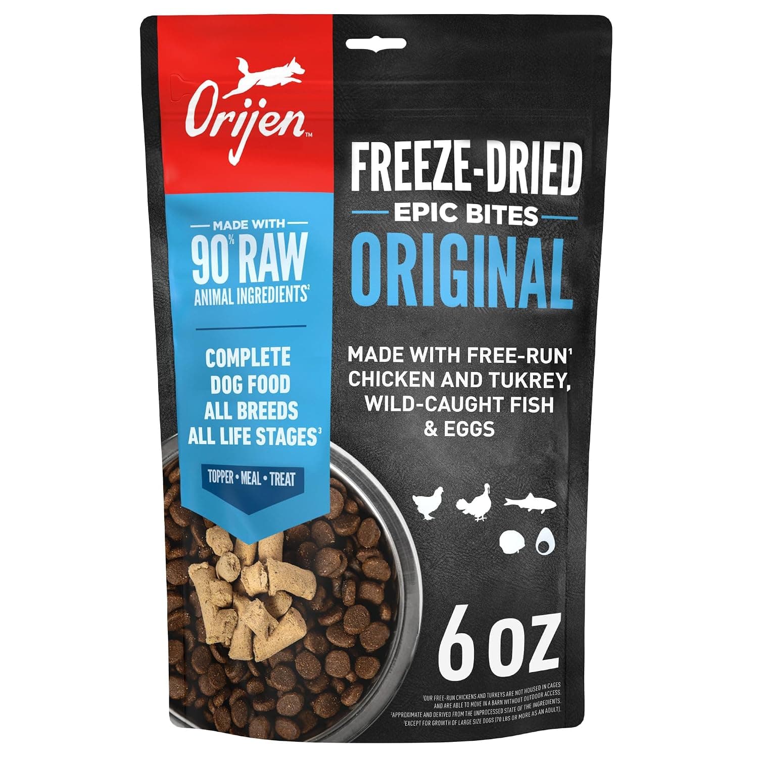 ORIJEN Epic Bites Freeze-Dried Dry Dog Food Original Recipe 6oz Bag