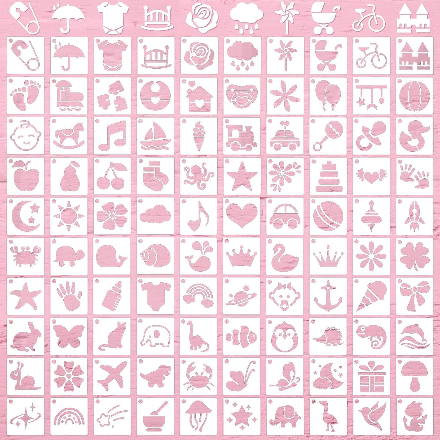 Fainne 100 Pcs Baby Shower Stencils for Crafts, 2 Inch Reusable Cute Stencils for Painting on Wood DIY Craft for Drawing Templates Wall Home Decor Canvas Fabric