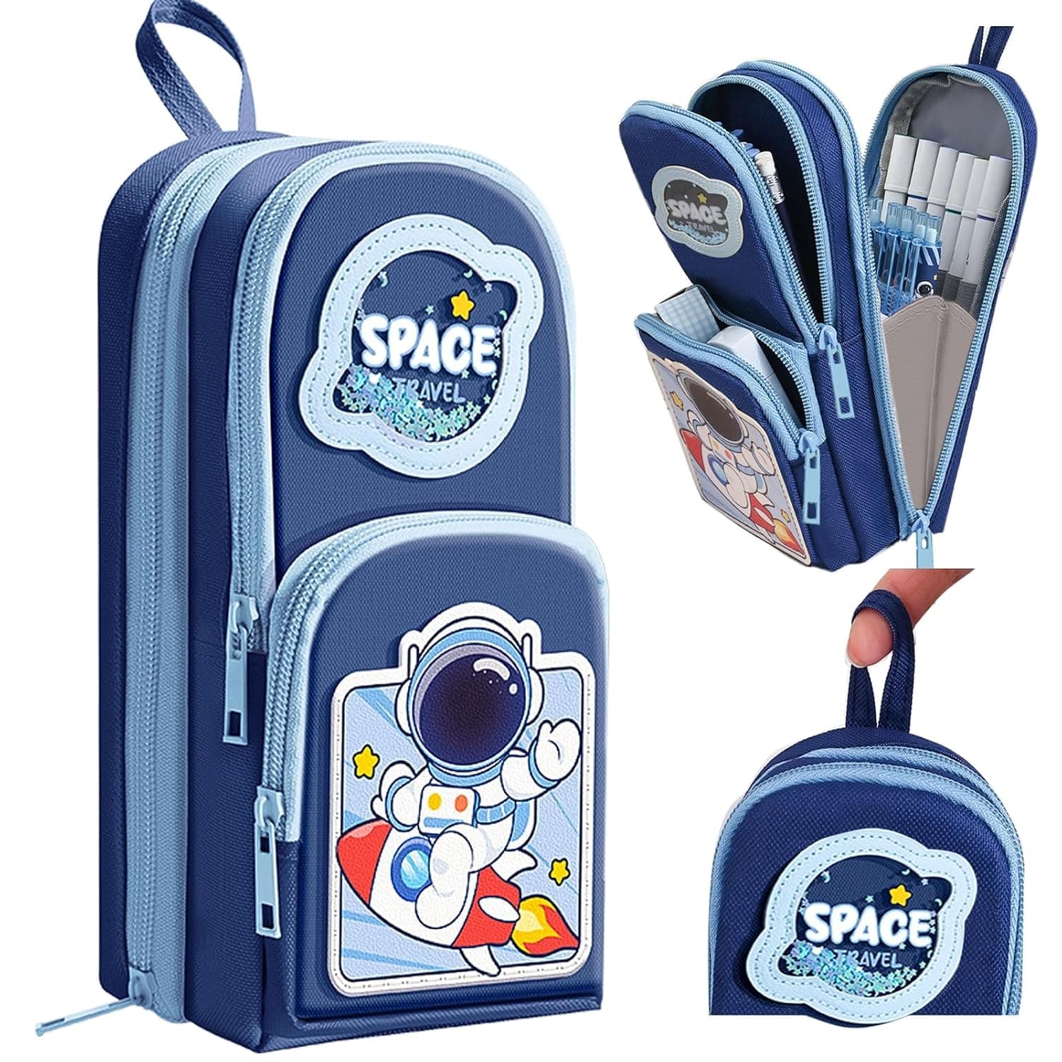 Blue Cute Pencil Case for Boys & Large Zippered Pen Pouch Organizer with Aesthetic Design Kids School Supplies canvas Marker Bag Travel Stationery Box back to School Gift for Boys