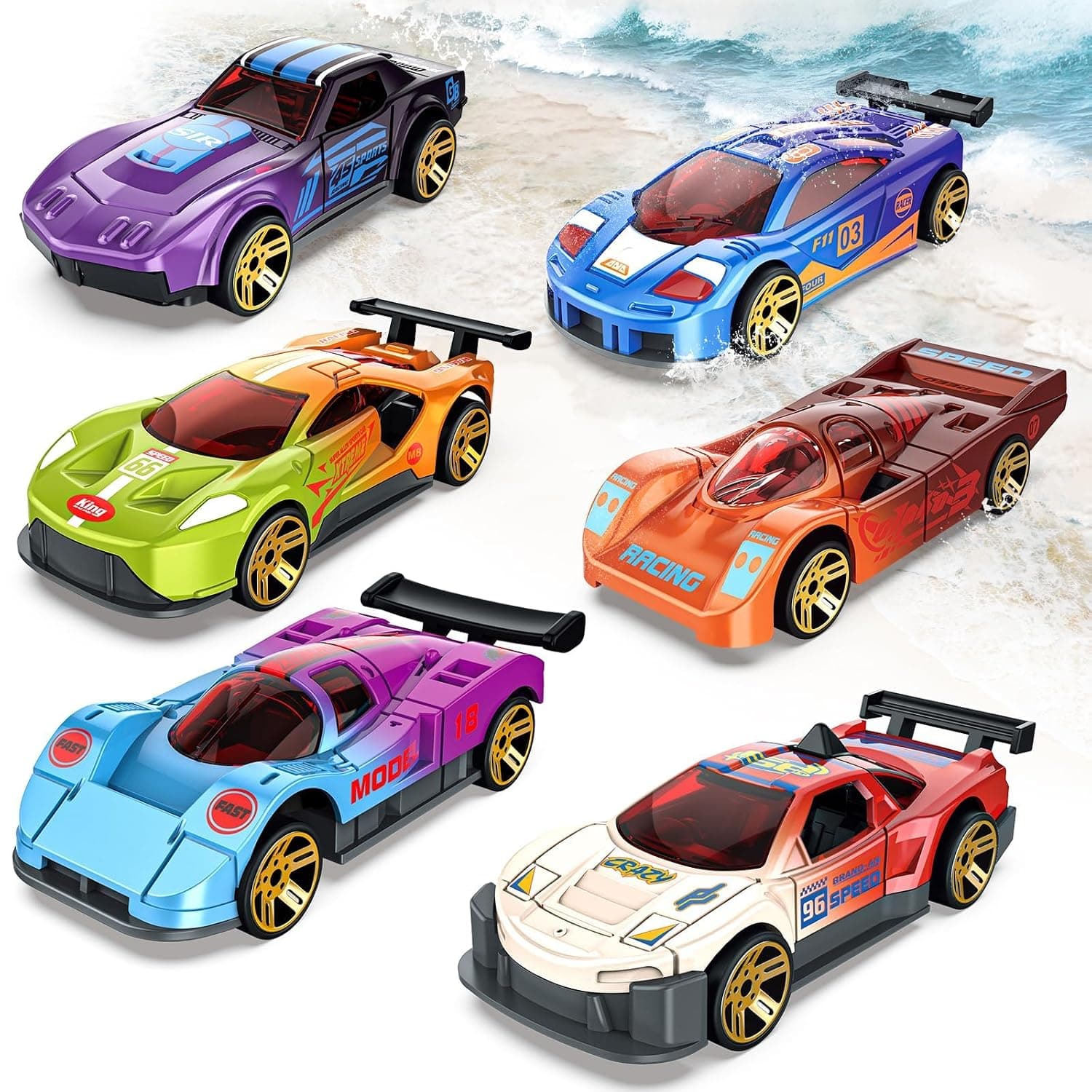 Color Change Cars Toy, 2 Model 1:64 Scale Vehicles Themed Bath Toys, No Hole Realistic Car Bathtub Toys for Toddler Kid Ages 3+, Bathroom Tub Pool Beach Swimming Party, Birthday Gift(6 Pcs)