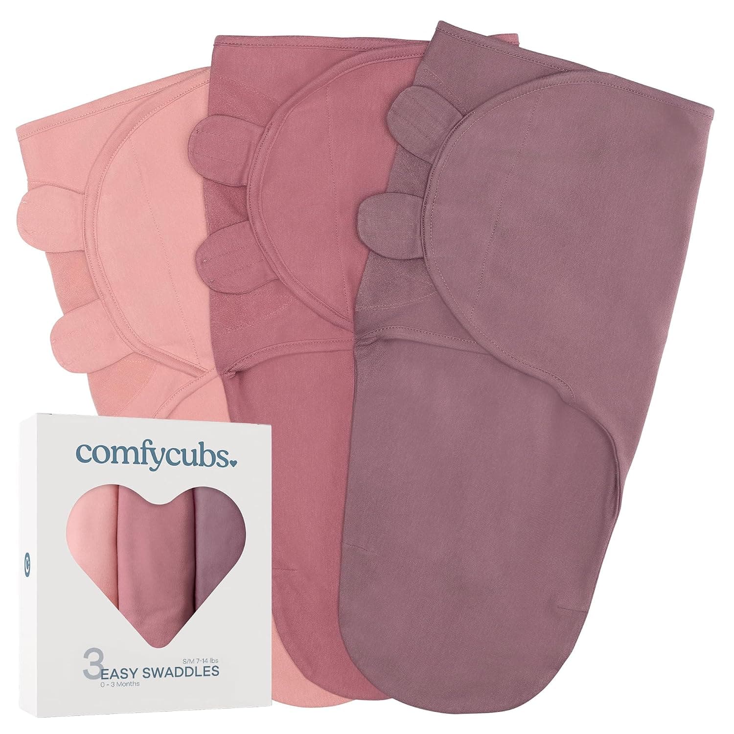 Comfy Cubs Swaddle Blanket Baby Girl Boy Easy Adjustable 3 Pack Infant Sleep Sack Wrap Newborn Babies (Small 0-3 Months, Blush, Mauve, Mulberry)