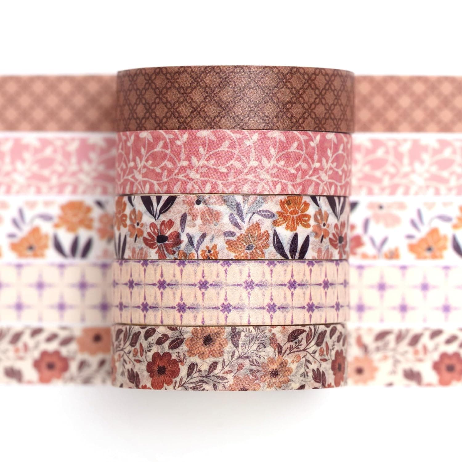 Washi Tape, Fantasy Art, Set of 5 Rolls | Basic Pattern, Masking Tape, Ideal for Crafts, Notebooks, Scrapbooking, DIY, Gift Wrapping, Thin Width 0.4 in x 6.6 ft (10 mm x 2 m) (8-Autumn Garden)
