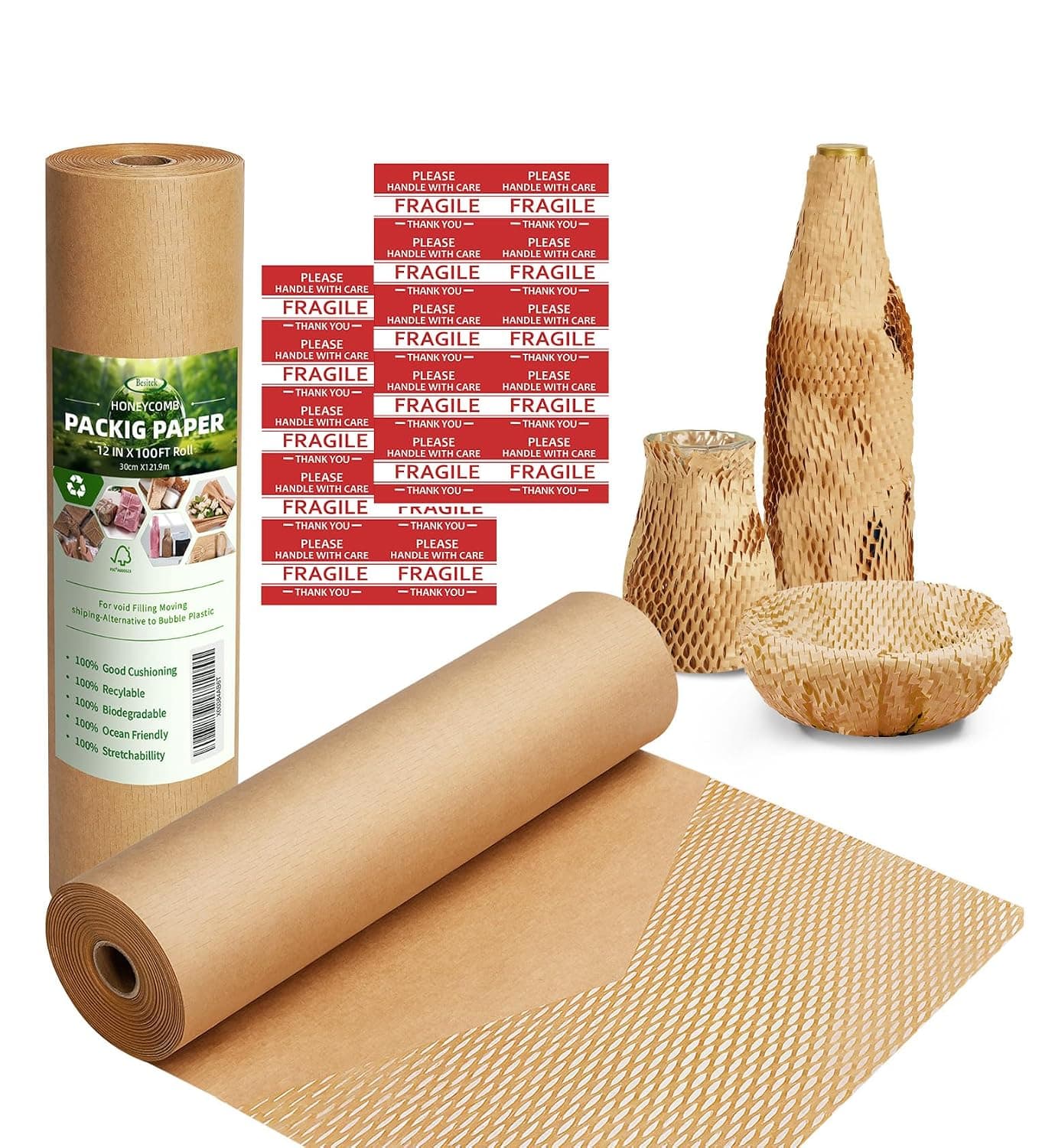 Honeycomb Packing Paper for Moving, Protective Wrapping Paper 12" x 100ft | kraft paper cushions glass, dishes, ceramics and gifts for Small Business & Fragile Items Moving Home Essentials